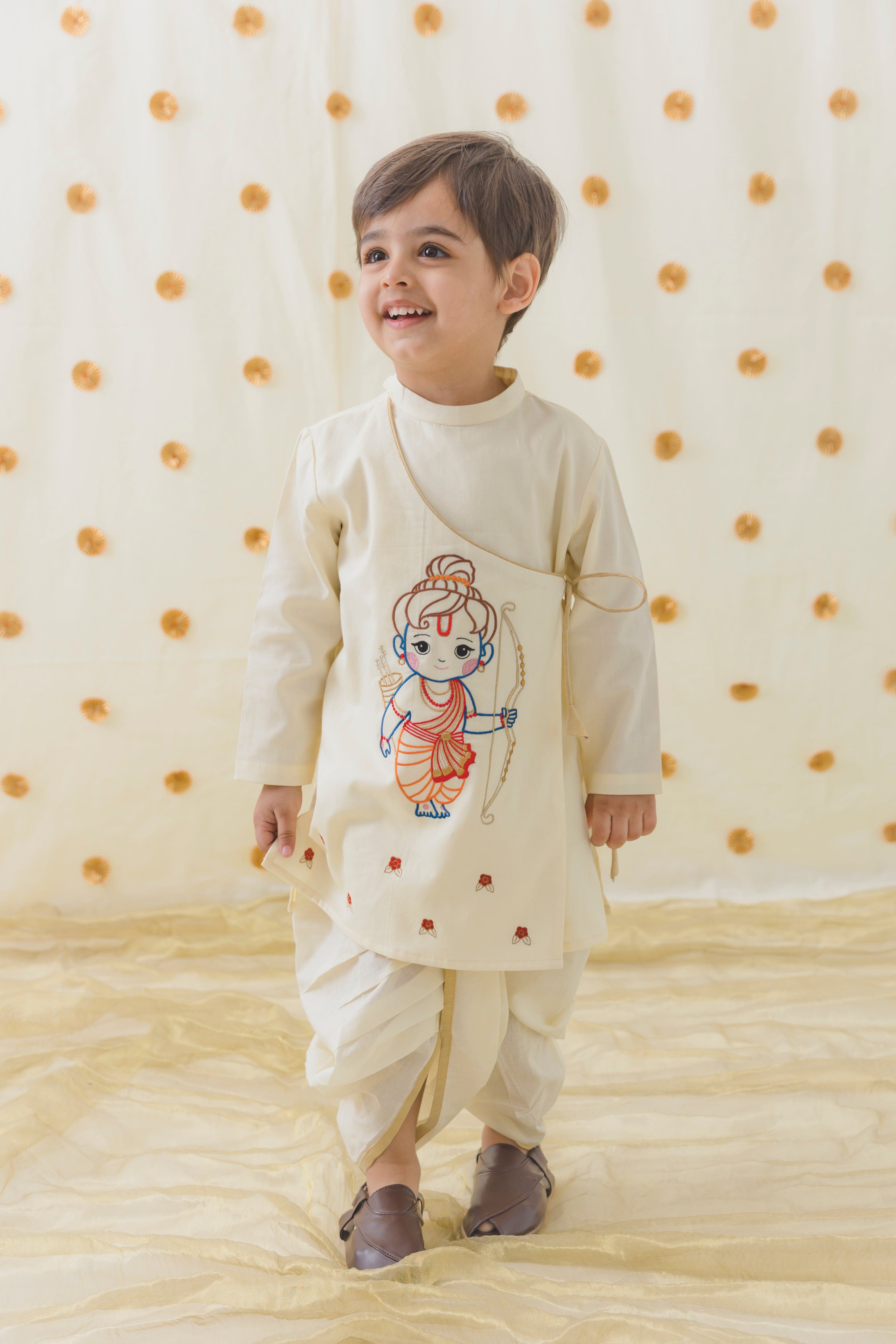 Pre Order: Boys Ram Lalla Dhoti Kurta Set - Traditional Indian Ethnic Outfit for Kids - Perfect for Diwali, Puja & Festive Celebrations