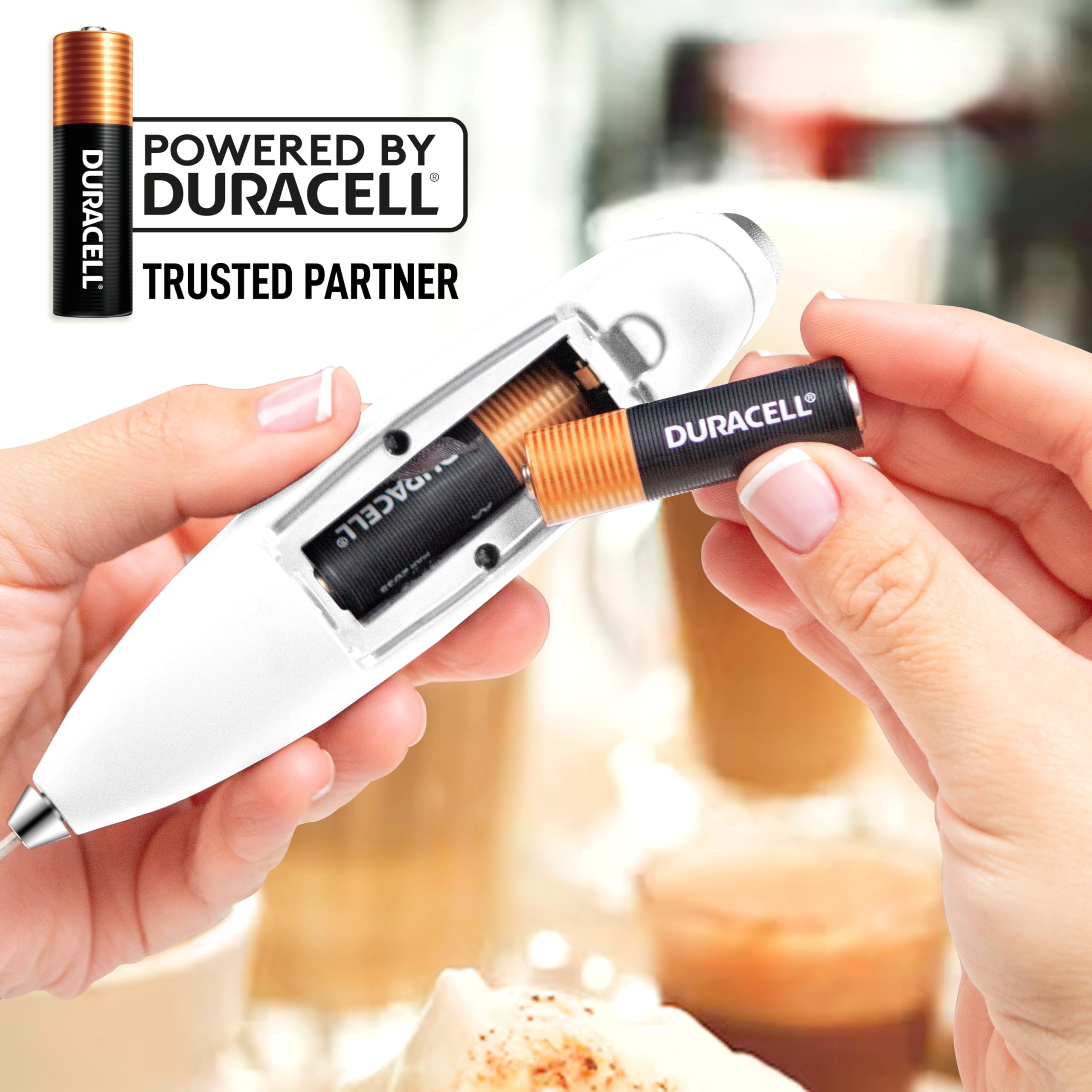 Zulay Powerful Milk Frother Handheld Electric Whisk - Includes 4 Duracell Batteries - Coffee Drink Mixer for Cappuccino, Latte, Frappe, Matcha & Hot Chocolate - Perfect for Home, Office & Coffee Shops - White