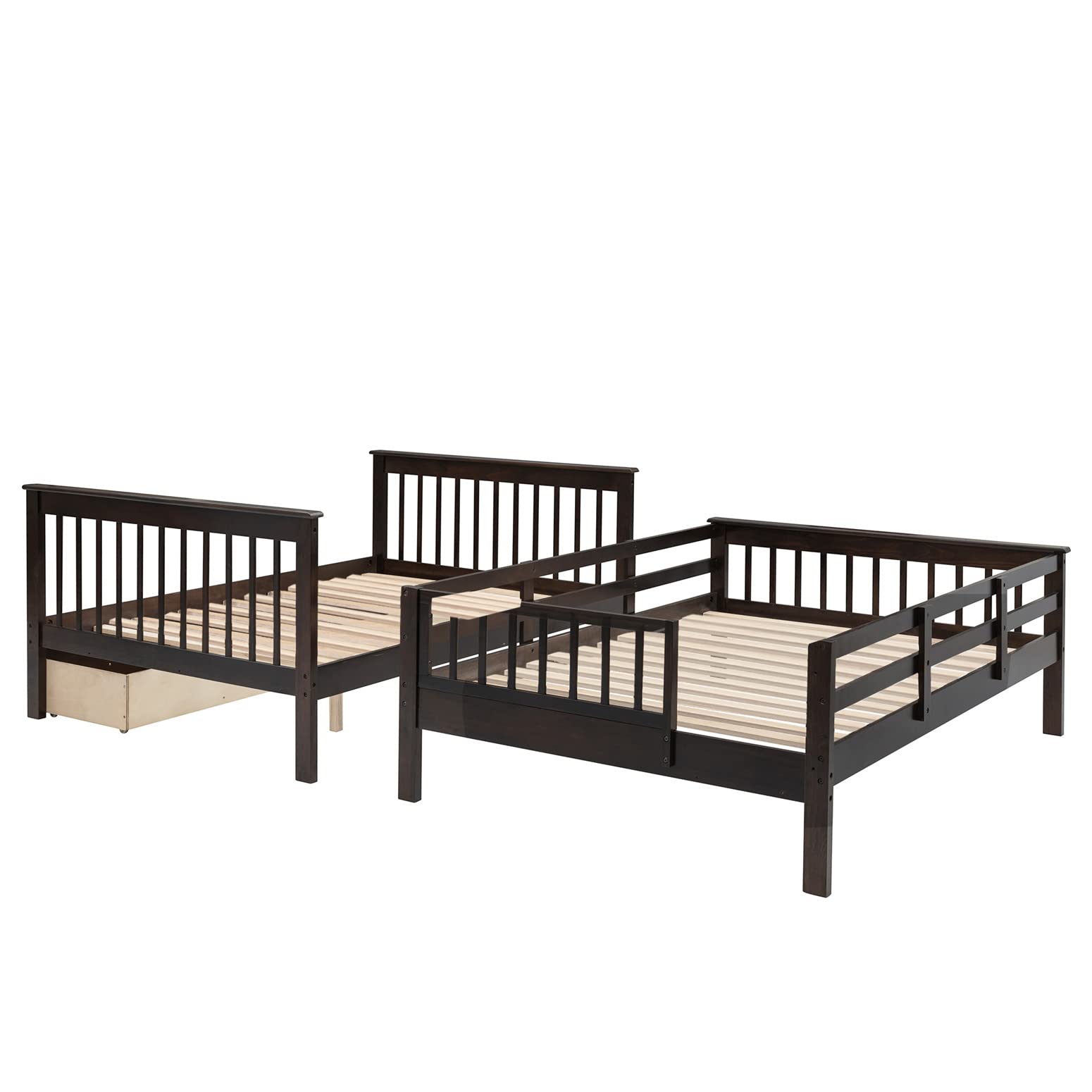 Full Over Full Bunk Bed with Stairs & Storage - Wood Frame for Kids/Adults - Space Saving Bedroom Solution
