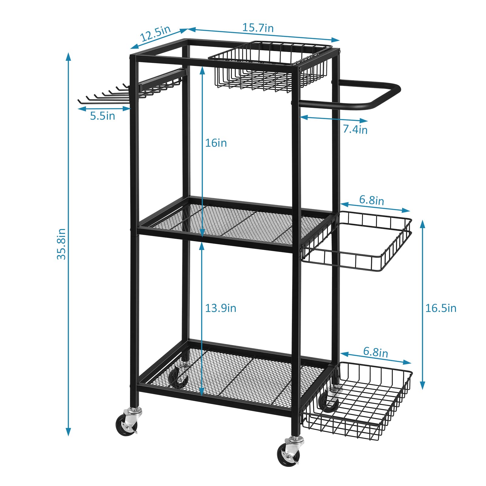 Dumbbell Weight Rack & Yoga Mat Storage Organizer - Heavy Duty Home Gym Equipment Stand for Dumbbells, Kettlebells, Foam Rollers & Resistance Bands with Hooks - Space Saving Workout Gear Cart for Home Gym, Garage or Fitness Studio (Black)