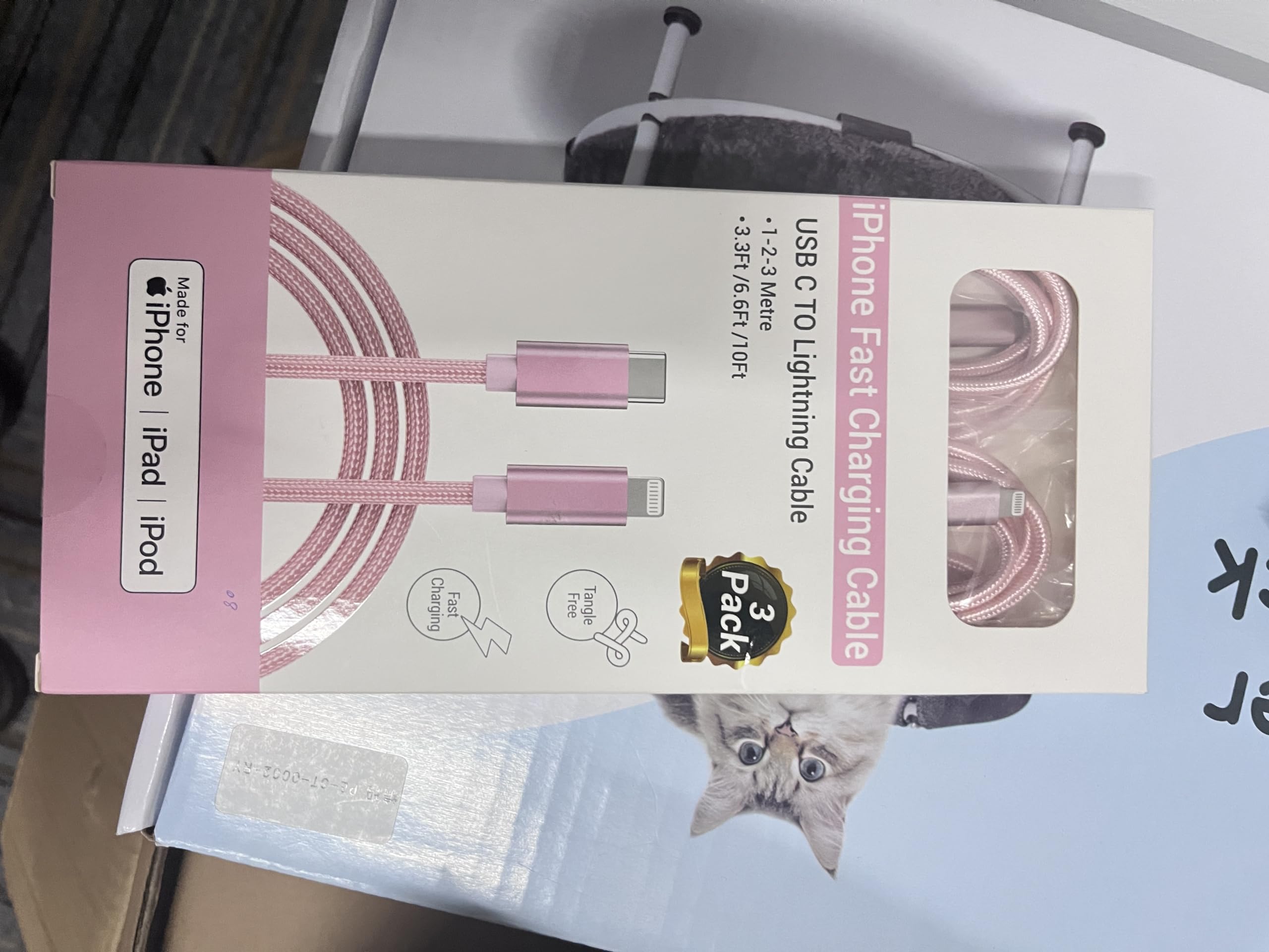 **MFi Certified USB C to Lightning Cable 3 Pack (6ft) - Fast Charging & Data Sync Nylon Braided iPhone Charger Cord for iPhone 14/13/12/11/Pro Max/X/8/SE, iPad & MacBook - Durable & Tangle-Free (Pink) - Perfect for Home, Office & Travel**