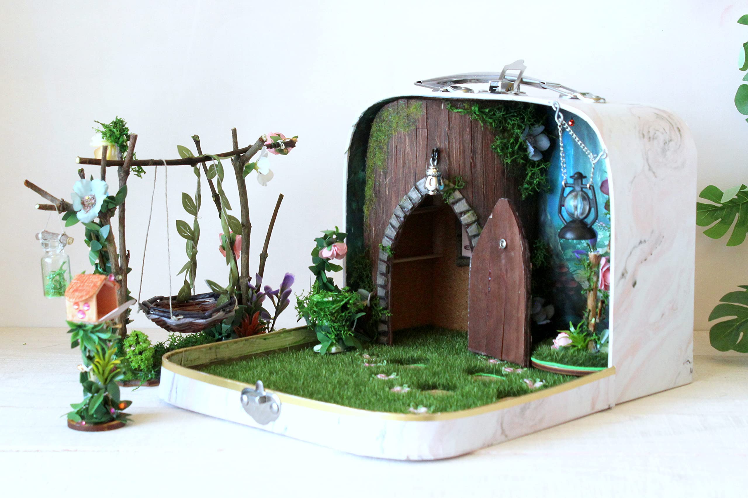 1:12 Scale Miniature Fairy Dollhouse Forest Diorama - Magical Suitcase Room for Fairy Garden & Fantasy Display - Perfect for Collectors, Home Decor, and Creative Play