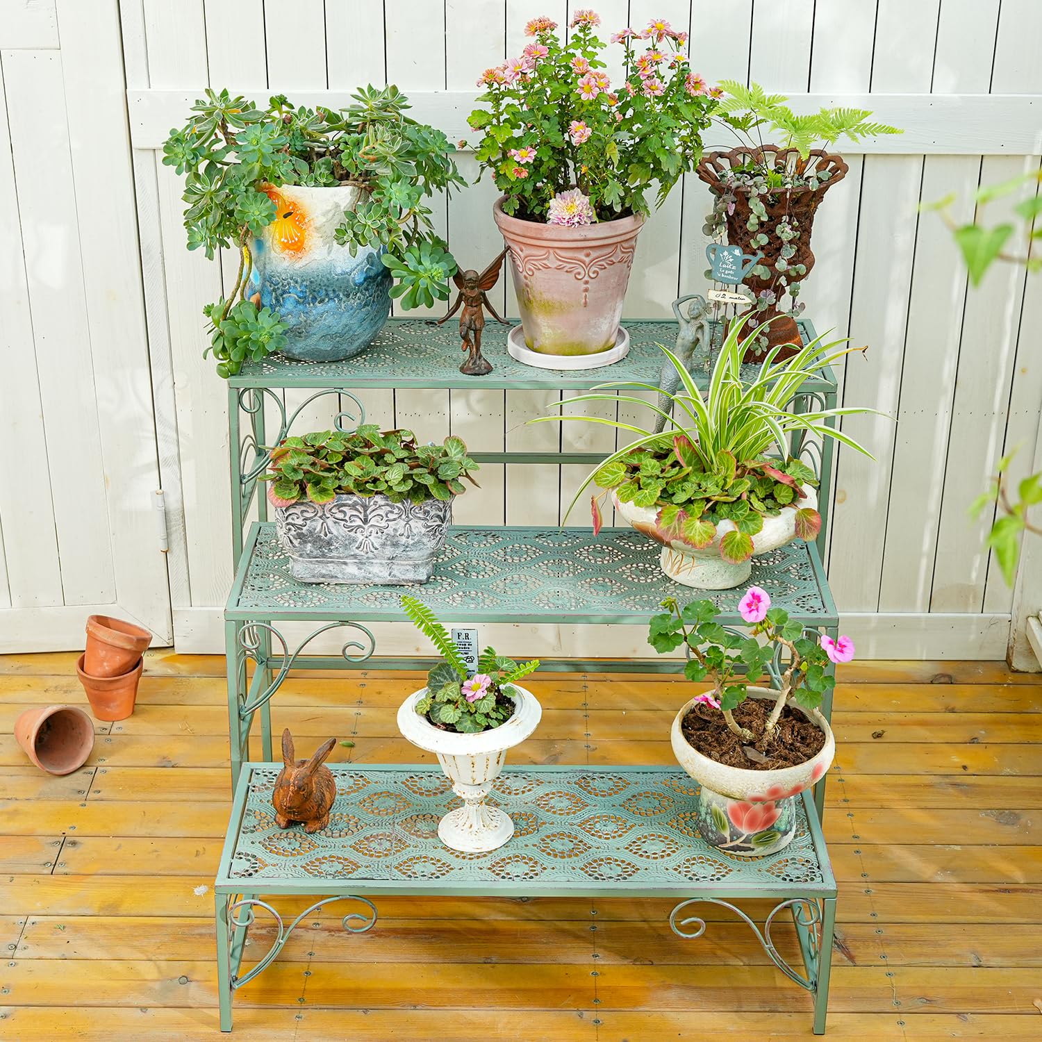 3-Tier Foldable Metal Plant Stand - Indoor/Outdoor Multi-Level Plant Shelf for Garden, Balcony & Yard - Sturdy Ladder Planter Display for Multiple Flower Pots & Vases - Perfect for Small Space Gardening & Home Decor