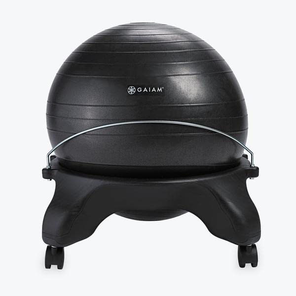 Gaiam Classic Backless Balance Ball Chair - Ergonomic Stability Yoga Ball for Home & Office Desk, Improves Posture & Core Strength - Includes Air Pump & Exercise Guide - Perfect for Workouts, Yoga & Active Sitting