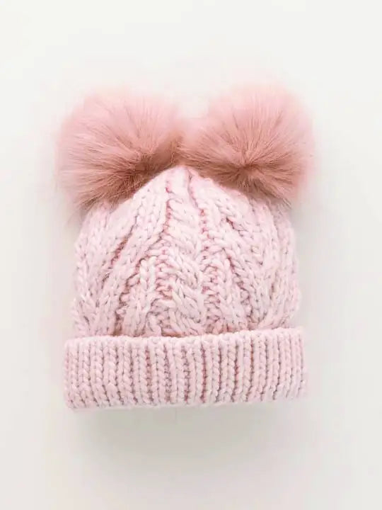 Blush Pink Fluffer Beanie Hat for Women - Soft Winter Knit Hat with Pom Pom - Warm Fleece Lined Cute Beanie for Cold Weather, Outdoor Activities & Fashion Accessories