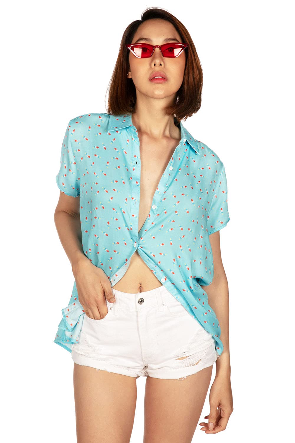Tipsy Elves 4th of July Patriotic Button Down Shirts for Women - American Flag Themed Blouse for Independence Day Celebrations, BBQ Parties & Summer Festivals