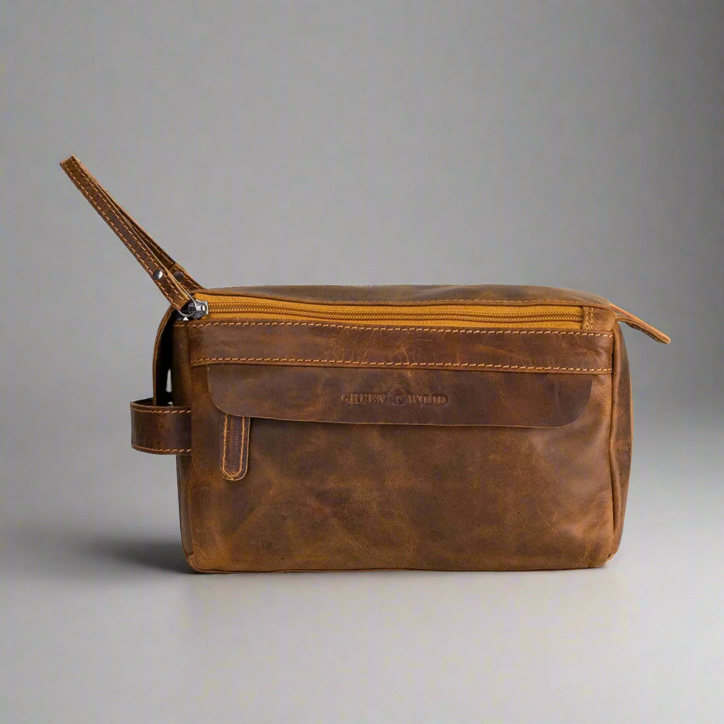 Premium Leather Darwin Travel Wash Bag for Men & Women - Durable Toiletry Organizer for Bathroom, Gym, Camping & Business Trips