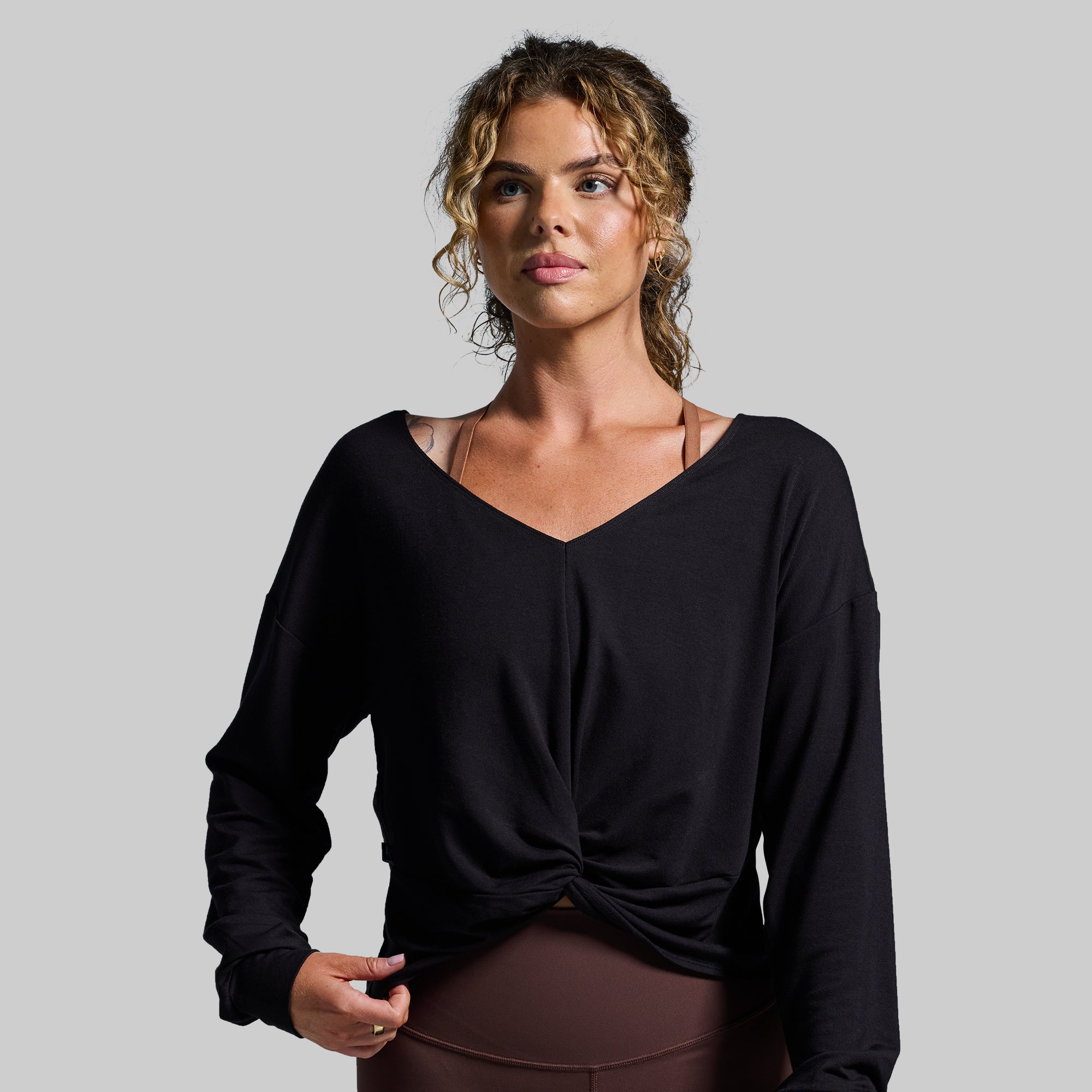 Two-Way Long Sleeve Shirt for Men & Women - Black | Versatile Reversible Design for Workout, Yoga & Casual Wear