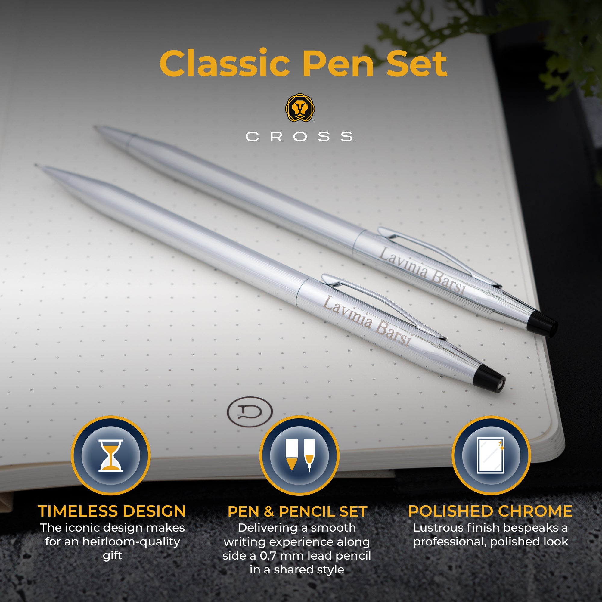 Cross Classic Century Pen & Pencil Set in Lustrous Chrome - Premium Writing Instruments for Office, School & Gifting | Smooth Writing Experience for Professionals & Students