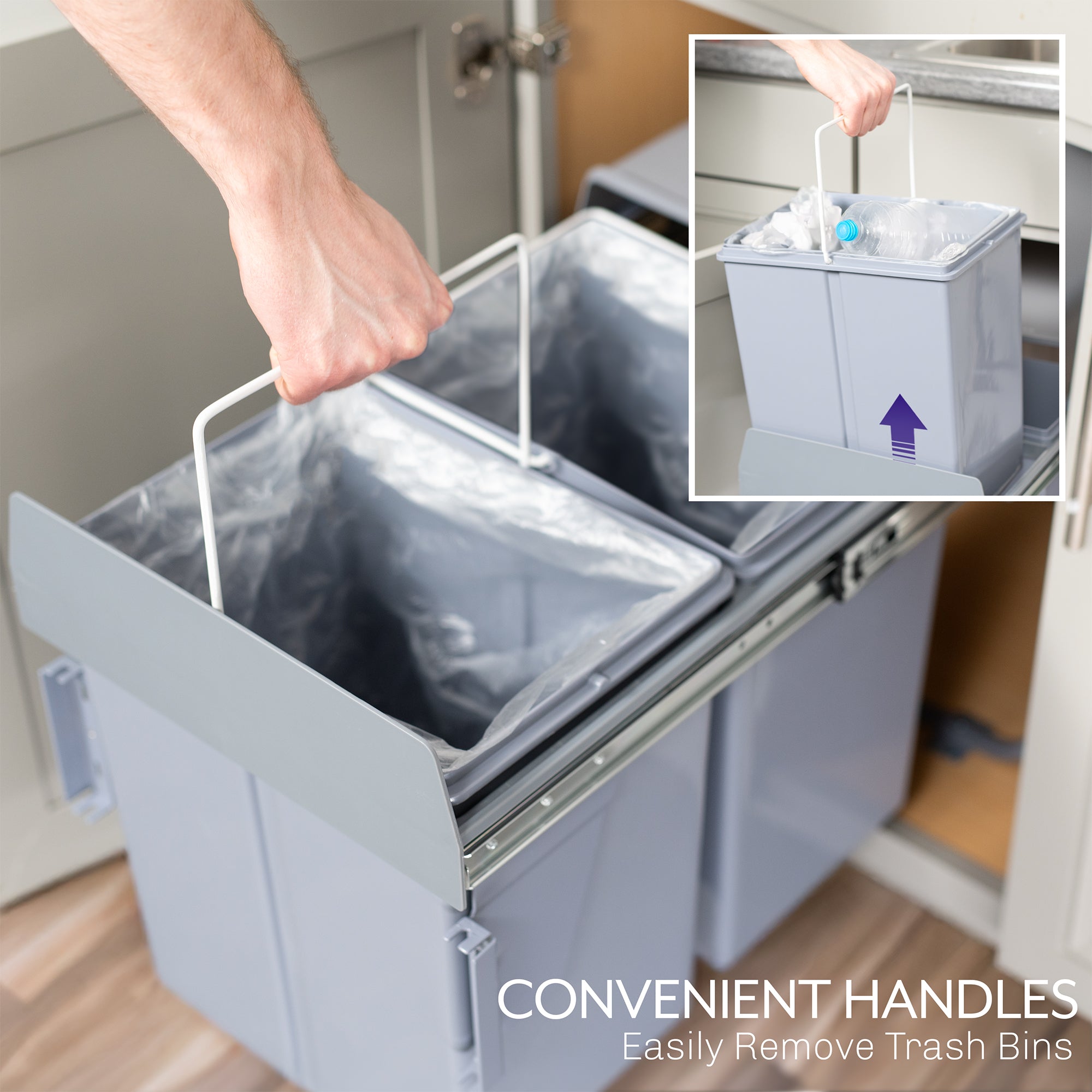 VIVO Under Counter Pull Out Dual Trash Can System - Space Saving Kitchen Waste Bin for Recycling & Garbage - Perfect for Small Kitchens, Apartments & RVs