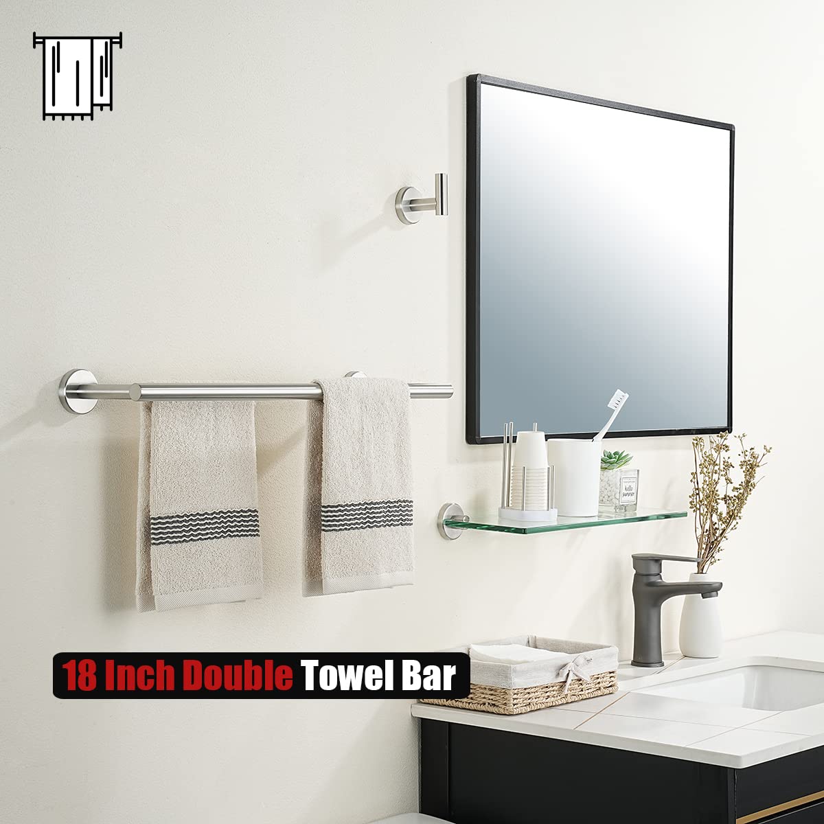 JQK 18 Inch Stainless Steel Towel Bar - Heavy Duty 304 Brushed Nickel Wall Mounted Bath Towel Rack for Bathroom, Kitchen & Spa - 0.8mm Thick with 20.47