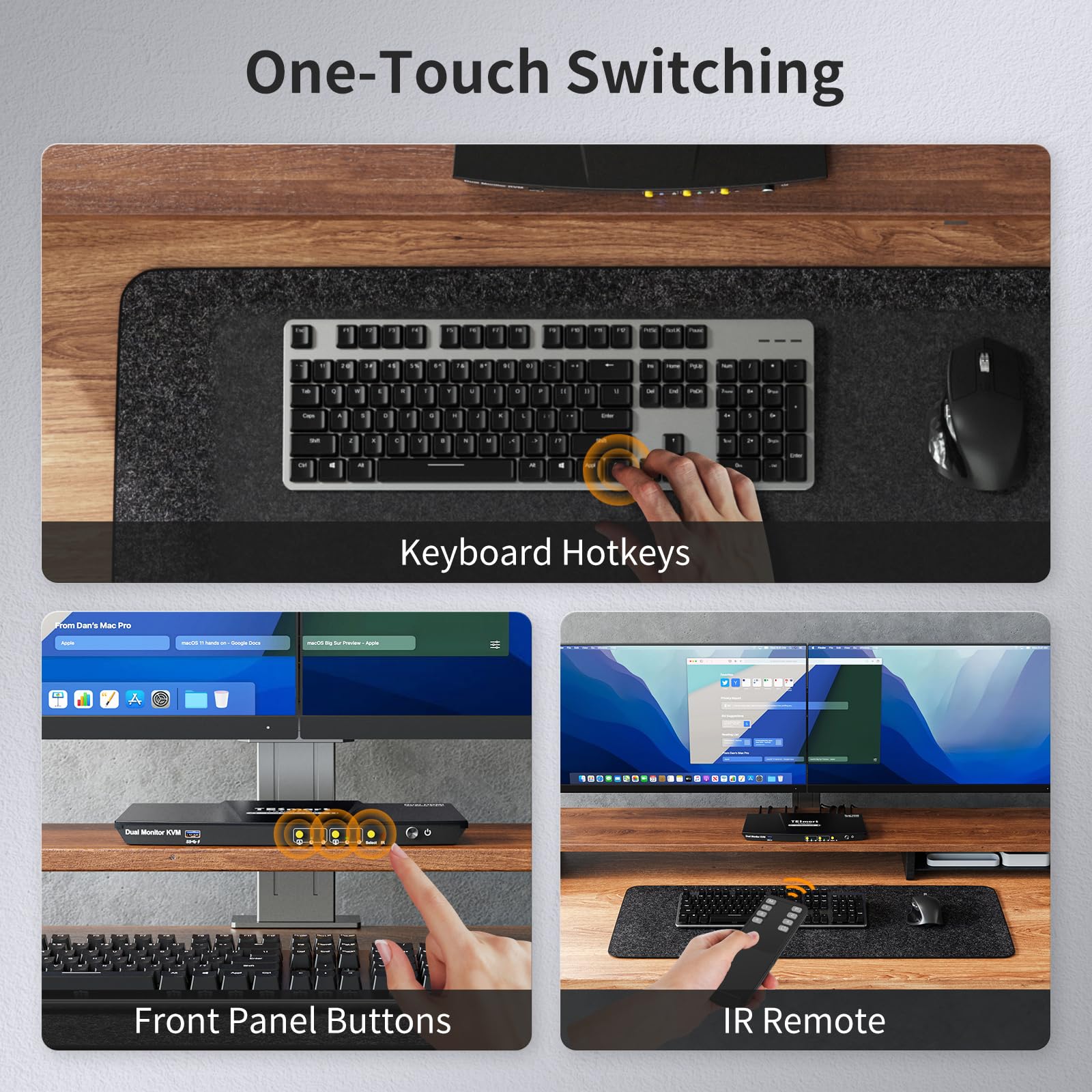 TESmart USB 3.0 HDMI KVM Switch for 2 Monitors & 2 Computers - 4K@60Hz Dual Monitor KVM with Audio, Mic, EDID Emulator - Hotkey & Button Switching for Home Office & Gaming Setup