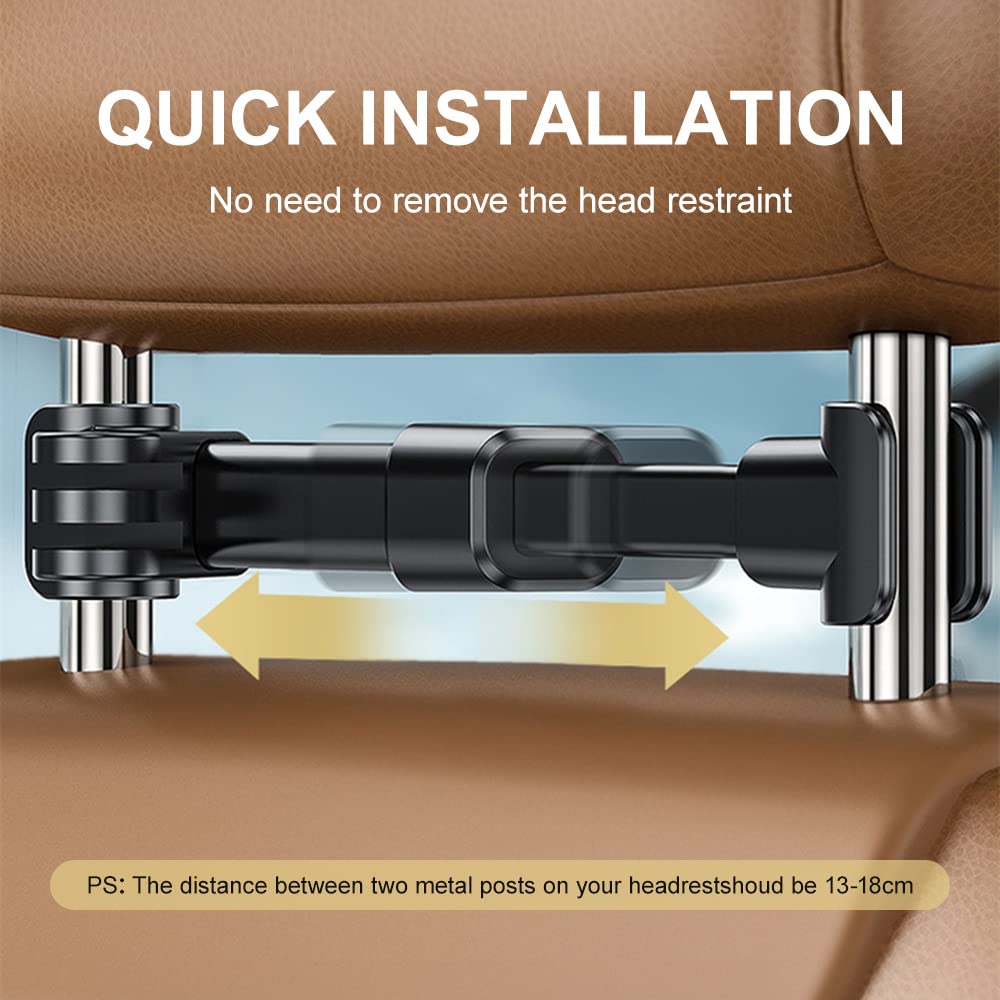 Car Tablet Holder for iPad - Adjustable Stand for Back Seat with 360° Rotation, Fits 4-12.9