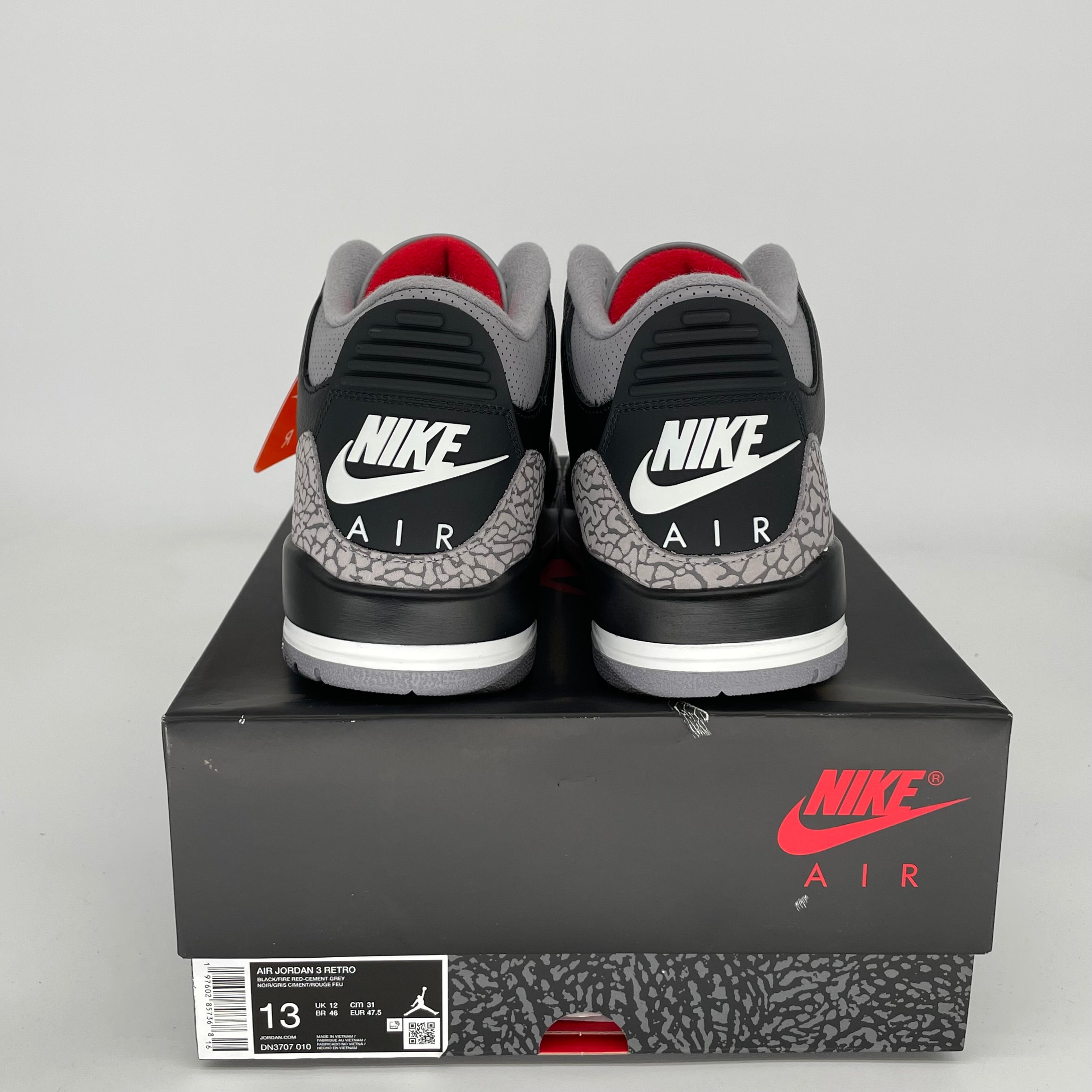 AIR JORDAN 3 Retro Black Cement Men's Basketball Shoes Size 13 (DN3707-010) - Authentic Sneakers for Casual Wear & Street Style