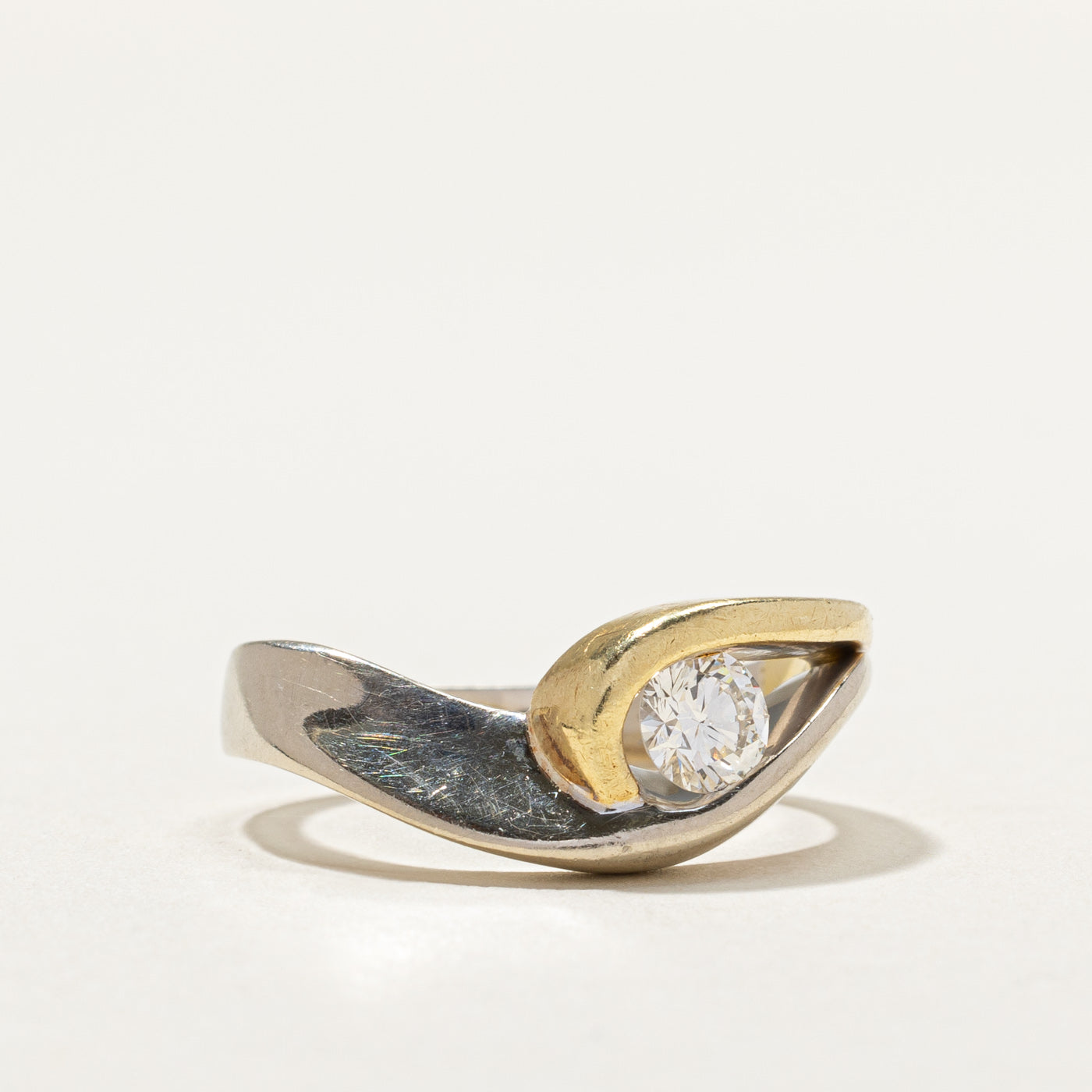 Two Tone Gold Diamond Wave Ring - 0.36ct Diamond Engagement Ring for Women - Size 7.5 - Perfect for Anniversary, Wedding, or Valentine's Day Gift