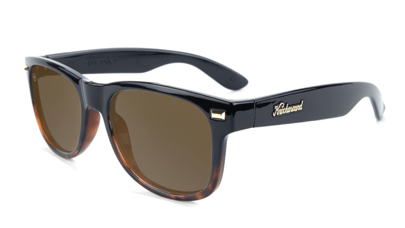 Fort Knocks Glossy Black & Tortoise Shell Fade Amber Sunglasses - Polarized UV Protection for Driving, Beach & Outdoor Activities