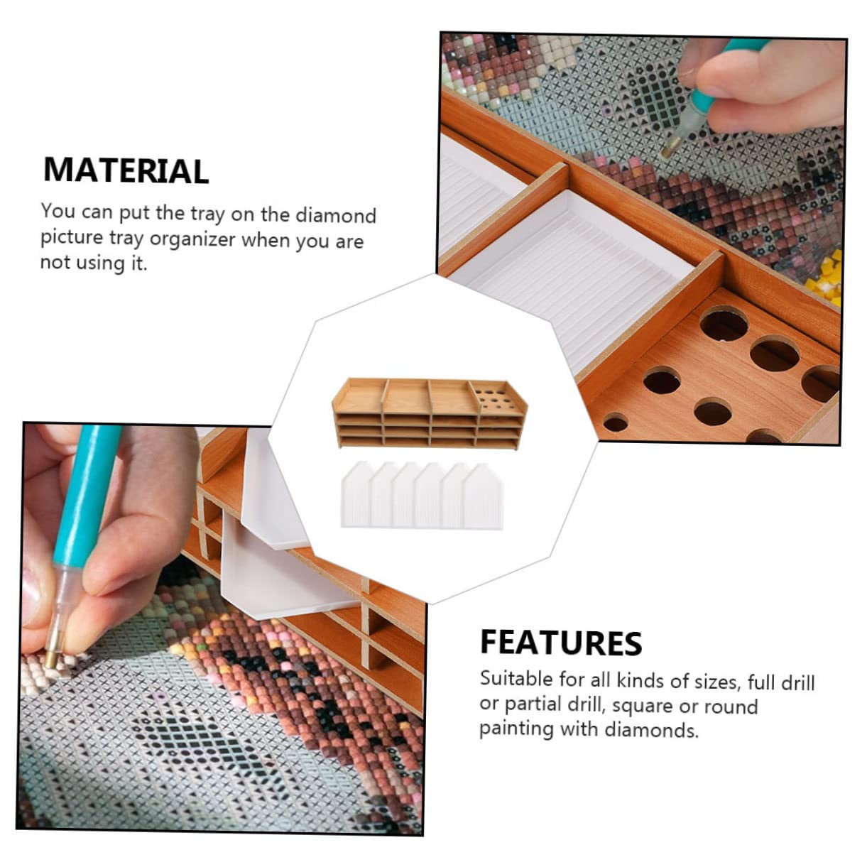 Ciieeo 16-Grid Diamond Painting Organizer Storage Tray - Full/Partial Drill, Square/Round Beads - Easy to Use for DIY Craft Projects & Home Decor
