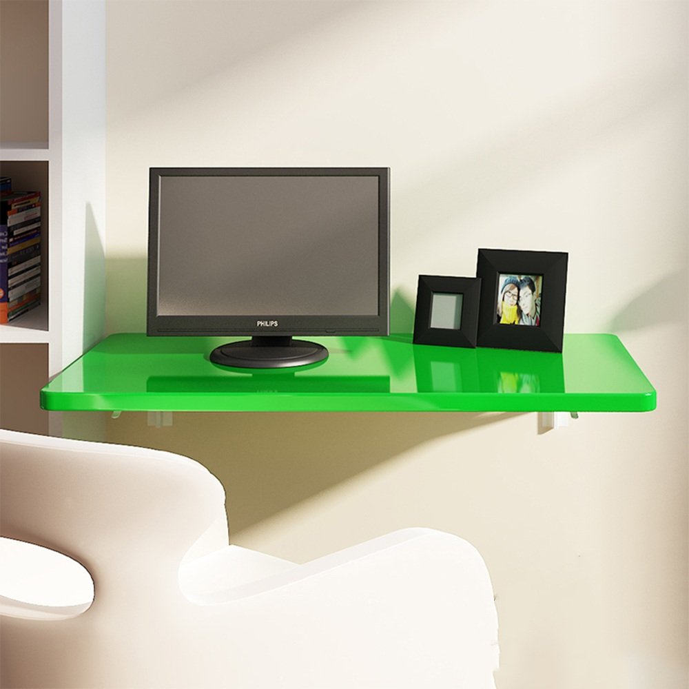 Space-Saving ZR-Wall Mounted Drop-Leaf Folding Desk - Kitchen, Dining, Home Office & Kids Study Workstation with Storage Shelves | Compact Trestle Design in Green for Small Apartments & Dorm Rooms