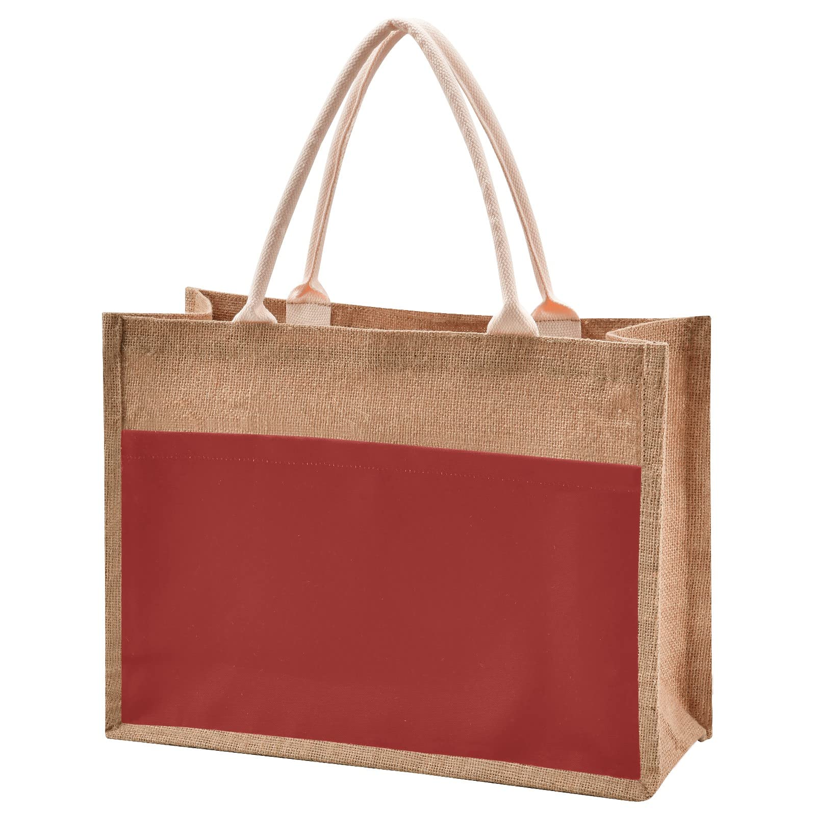 Linqin Burgundy Jute Tote Bag - Waterproof Burlap Straw Grocery Bag with Sturdy Handles for Shopping, Travel & Beach | Eco-Friendly Reusable Shopping Tote for Groceries, Picnics and Farmers Market