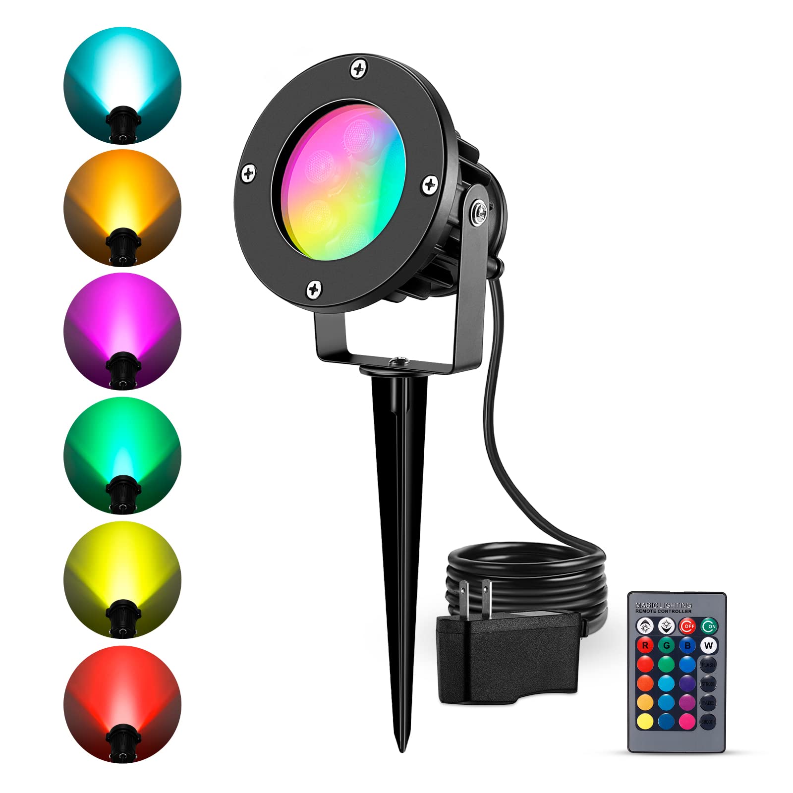 12W RGB Outdoor LED Spot Lights - Waterproof Color Changing Landscape Lighting for Yard, Garden, Driveway, Pathway | Perfect for Home, Patio, and Holiday Decorations