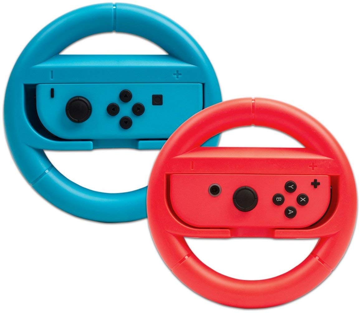 2-Pack Nintendo Switch Joy-Con Steering Wheels (Blue & Red) - Perfect for Mario Kart Racing & Party Games