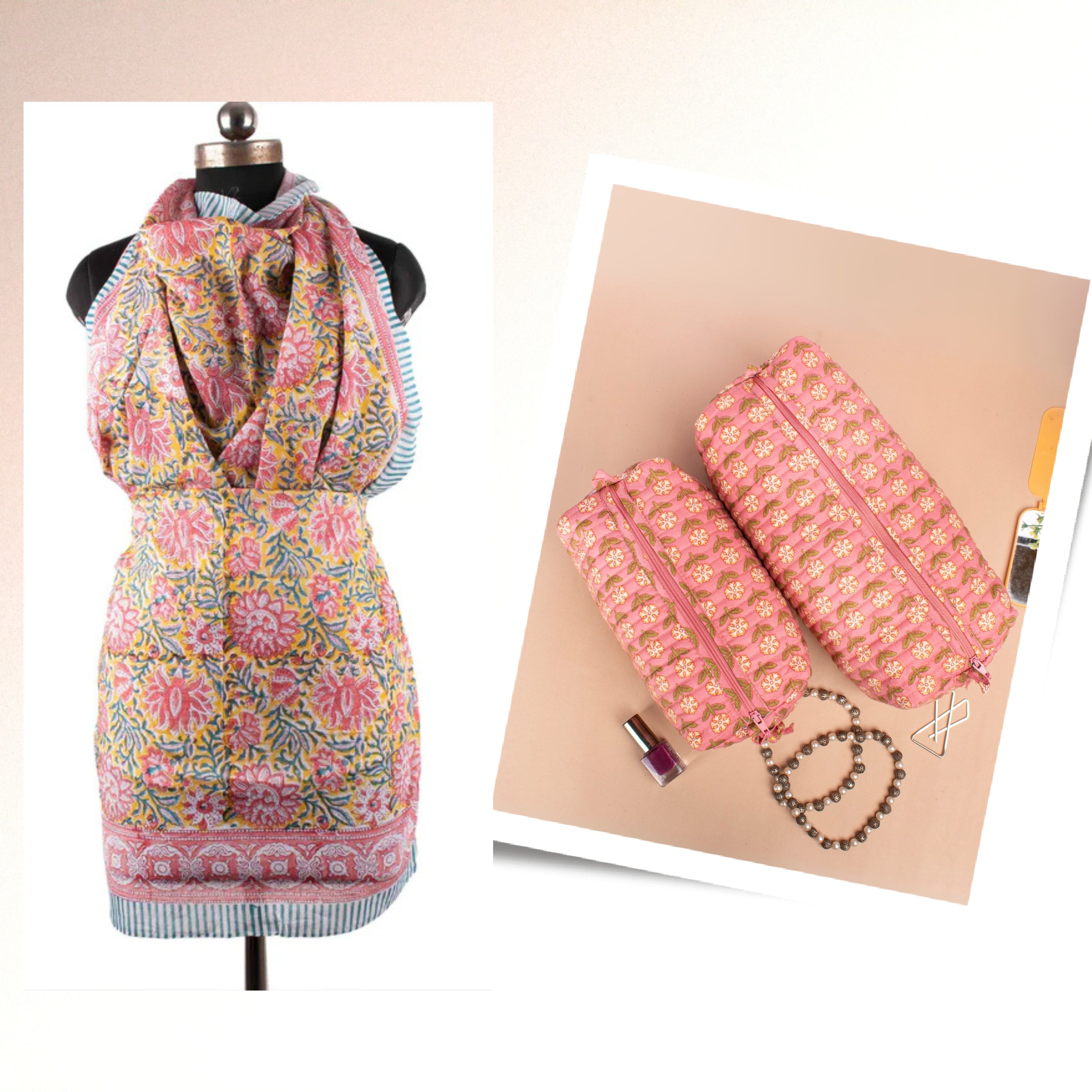 Bohemian Scarf and Makeup Bag Set - Stylish Summer Sarong & Vanity Pouch Gift Combo for Women | Perfect for Beach Vacations, Travel Accessories, and Birthday Presents