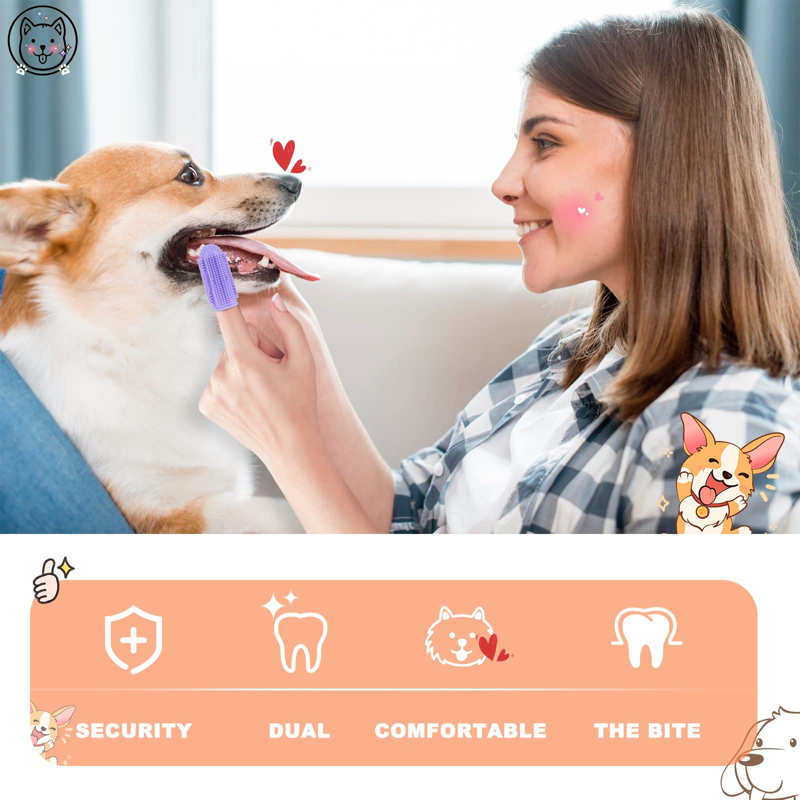 4-Pack Dog Toothbrush Kit with Finger Brush - Puppy Dental Care for Teeth Cleaning & Oral Hygiene - Perfect for Small, Medium & Large Dogs at Home or Travel