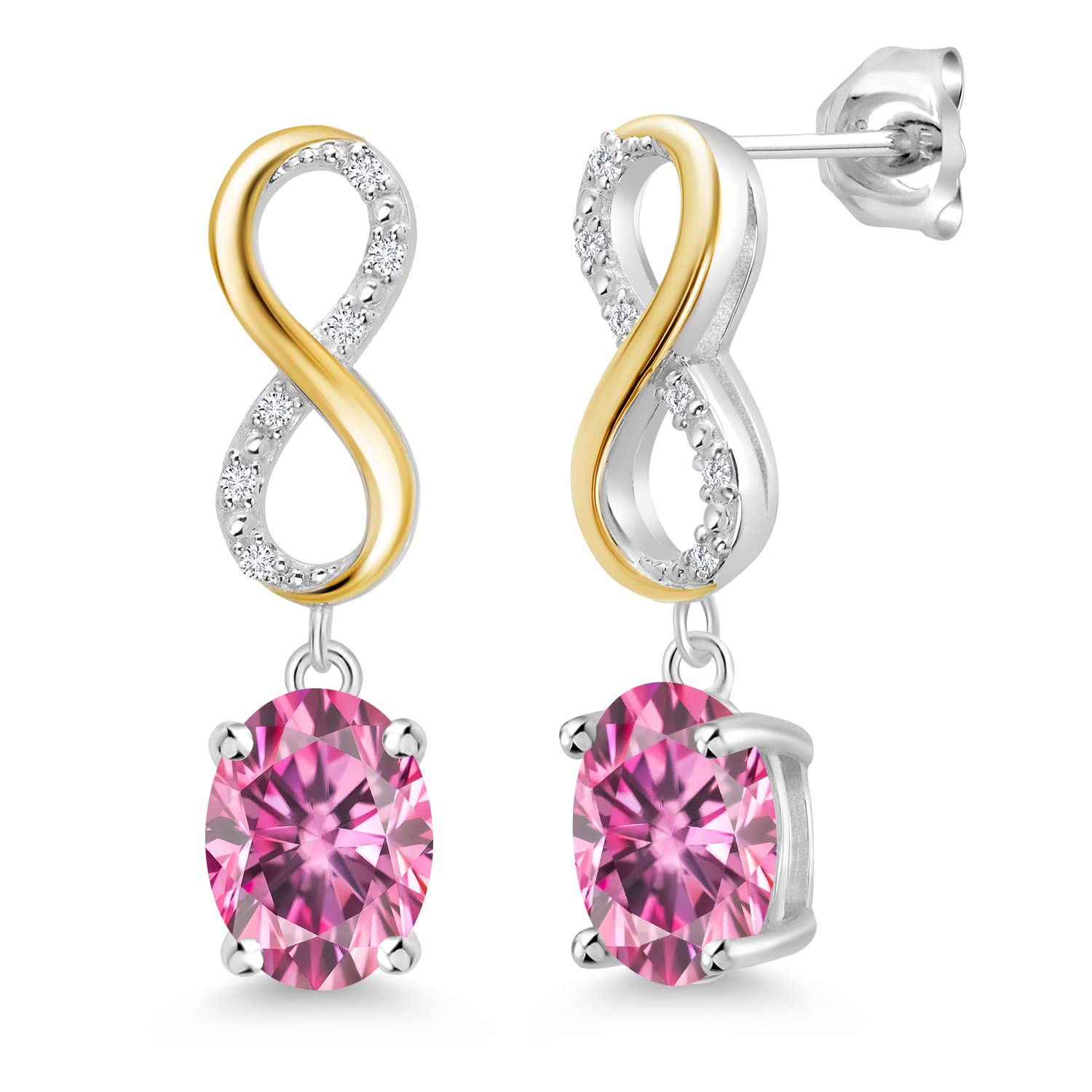Gem Stone King 8X6MM Oval Cut Dangle Infinity Earrings for Women - 925 Silver & 10K Yellow Gold with Lab Grown Diamond & Birthstone | Fine Jewelry Gift for Her, Mom, Wife | Perfect for Weddings, Anniversaries & Special Occasions