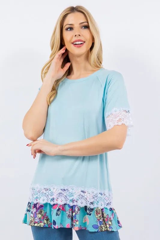 Celeste Plus Size Lace Trim Short Sleeve Blouse for Women - Elegant Casual Top for Office, Date Night & Summer Outfits