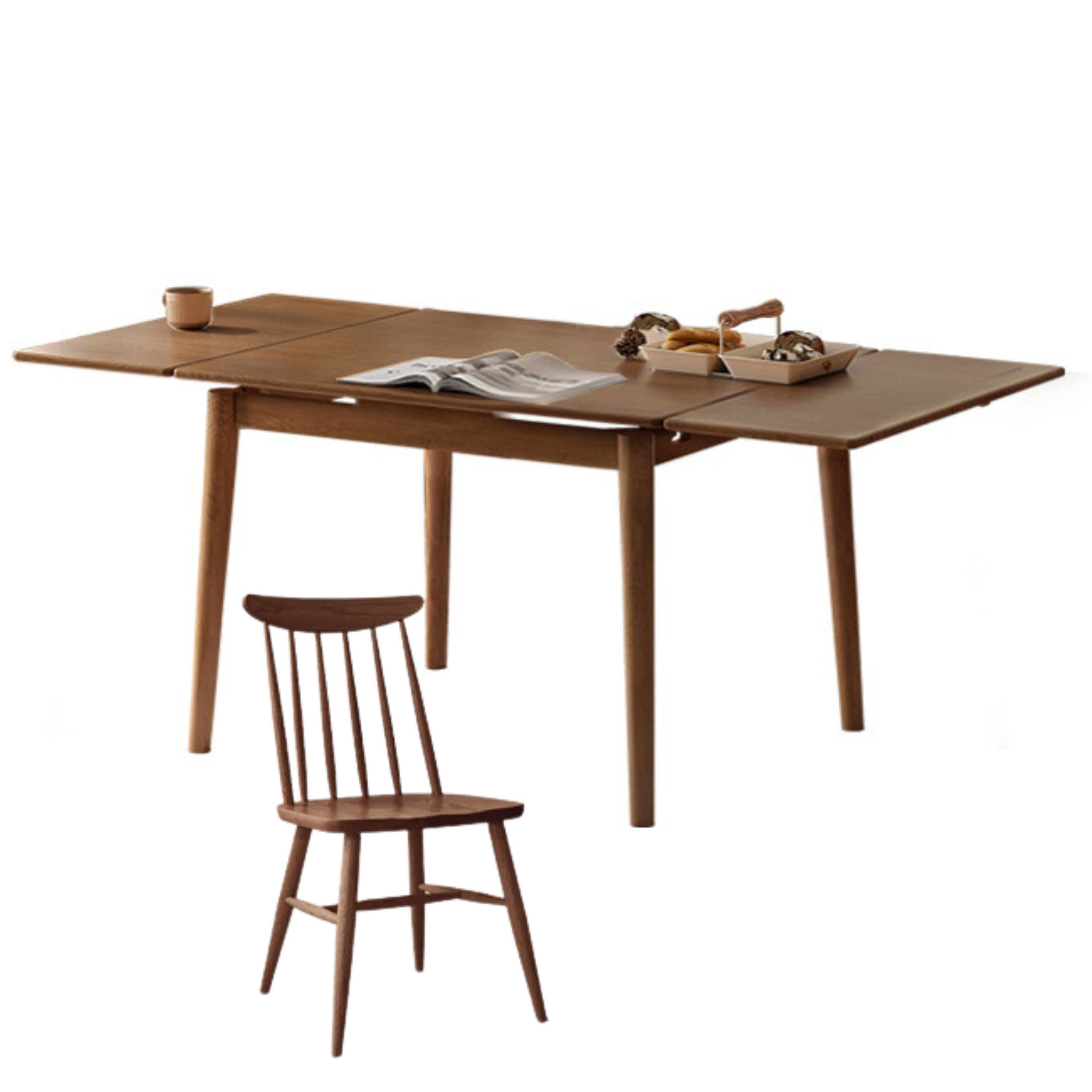 Solid Oak Wood Extendable Dining Table - Expandable Large Tabletop for Family Gatherings & Dinner Parties | Perfect for Small Spaces & Entertaining Guests