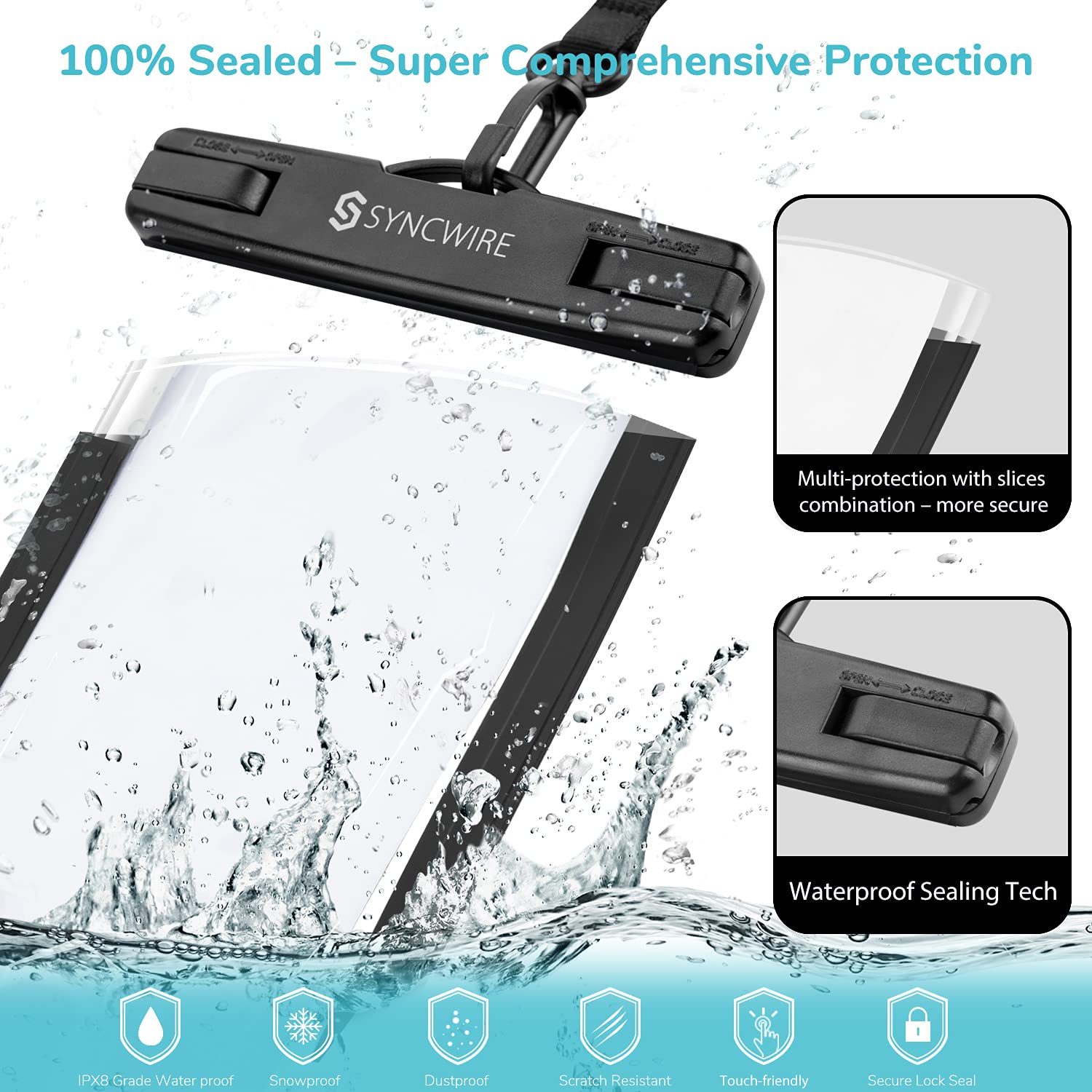 SYNCWIRE Waterproof Phone Pouch [2-Pack] - IPX8 Waterproof Phone Case Dry Bag with Lanyard for iPhone 15/14/13/12/11 Pro/XS/MAX/XR/X/8/7/6 & Samsung S23/S22/S20 (Fits Up to 7 Inch Phones) - Perfect for Swimming, Beach, Kayaking, and Outdoor Activities