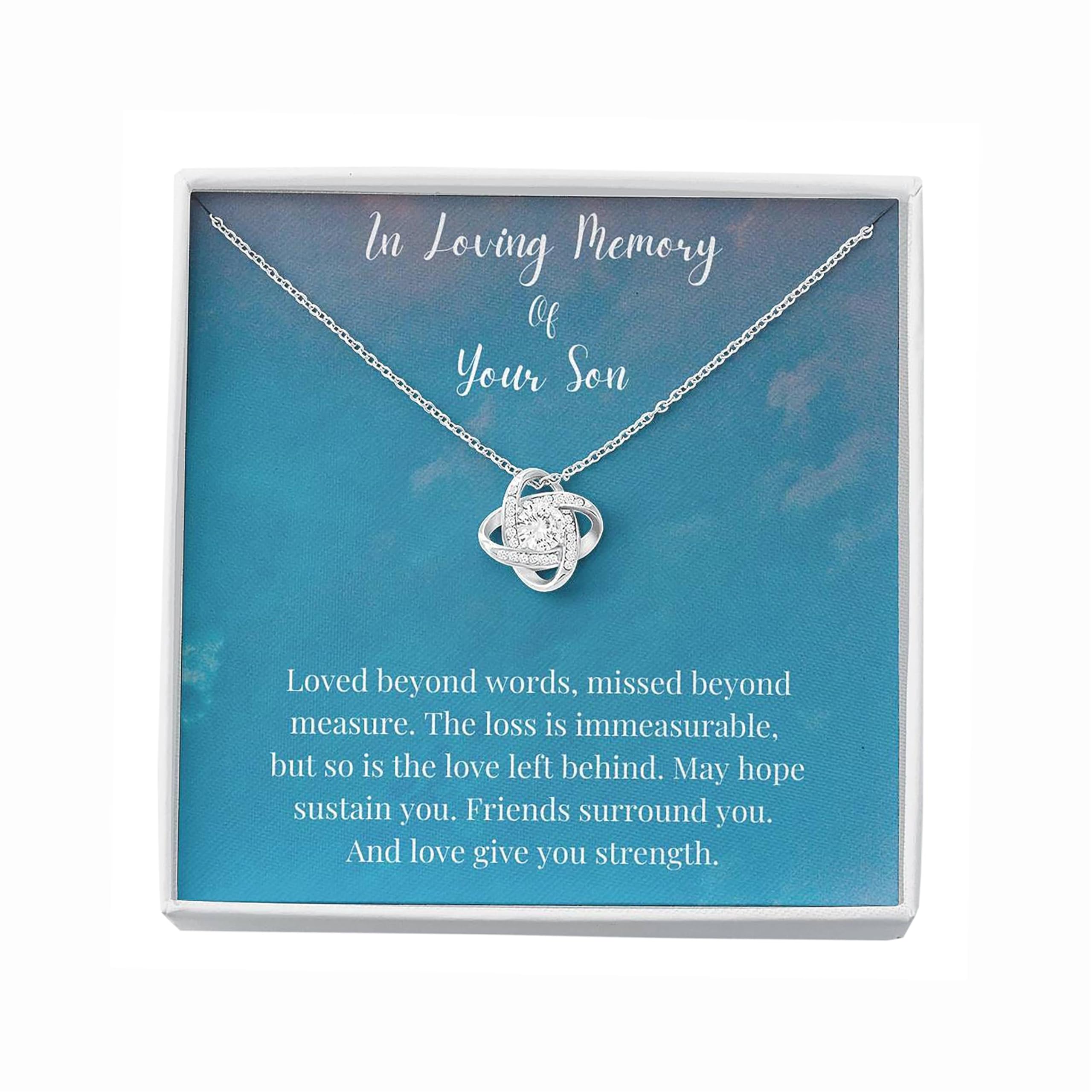 Handmade Love Knot Necklace - Personalized Memorial Gift for Son - White & Gold - Custom Sizes for Comfort & Remembrance