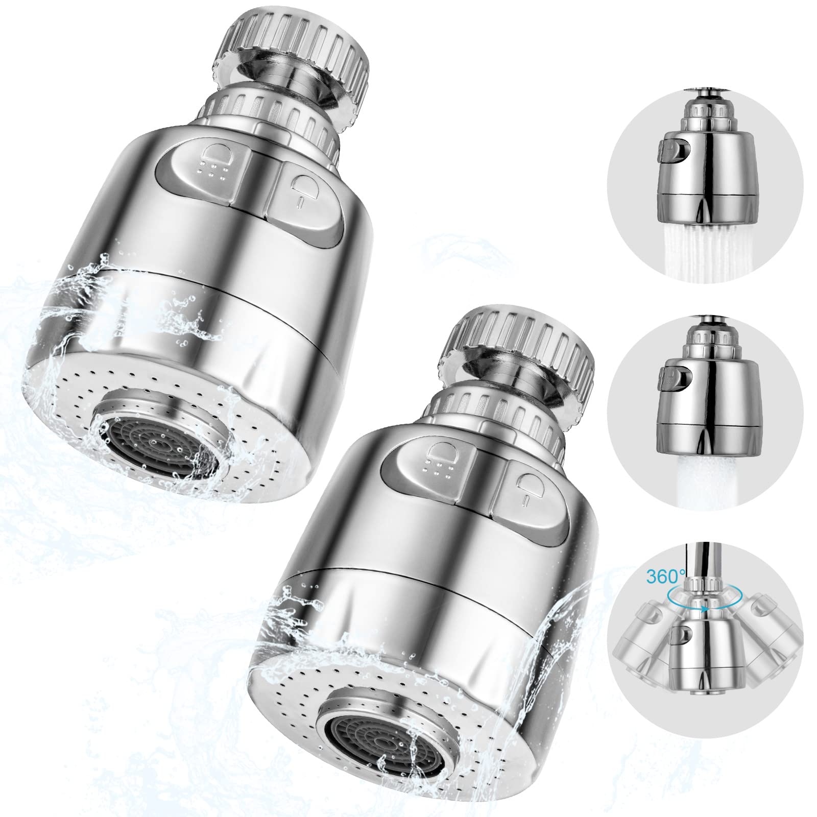 Ainiv 360° Swivel Sink Faucet with 2-Piece Aerator - Dual Water Flow Modes for Kitchen & Bathroom | Extendable Tap Connection for Washing Dishes, Handwashing & More
