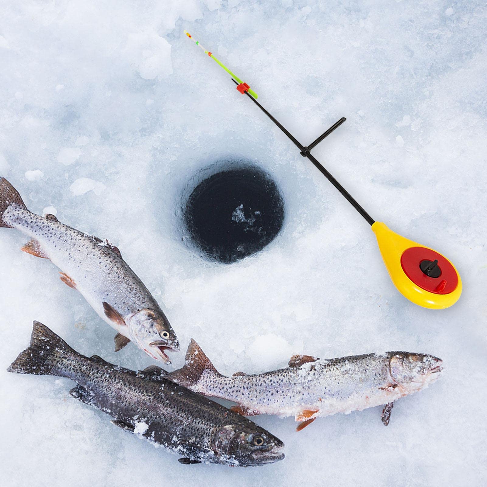 **Ice Fishing Rod - Portable Winter Fishing Pole with Fishing Lines Runner for Lakes, Ponds & Rivers - Yellow | Durable Outdoor Sport Fishing Gear for Ice Anglers**    *(Use Case: Perfect for ice fishing enthusiasts targeting trout, perch, and walleye in frozen lakes and rivers during winter seasons.)*