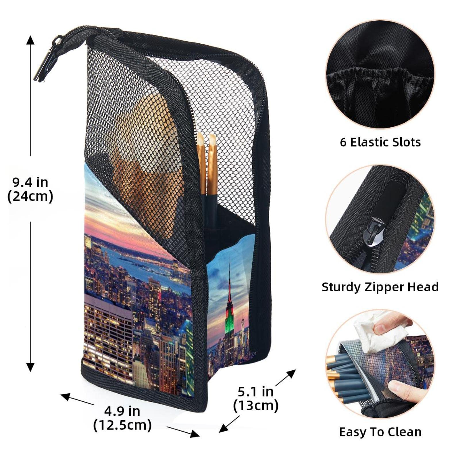 12-Piece Makeup Brush Organizer Bag with Portable Holder Case - Sunset New York City Design | Perfect for Travel, Home Vanity & Professional Makeup Artists