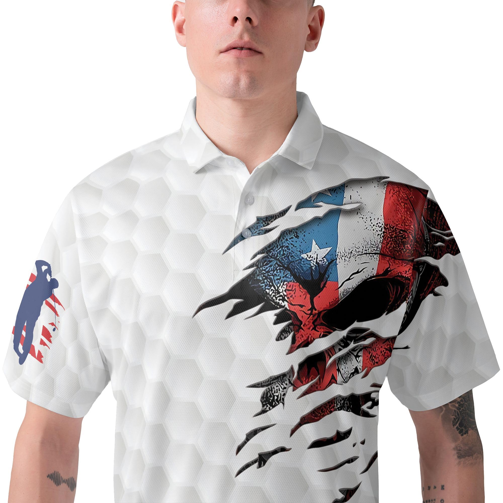 HYPERFAVOR Patriotic American Flag Golf Polo Shirts for Men - Short Sleeve Performance Golf Shirt - Perfect for Golf Tournaments, 4th of July Celebrations & Casual Wear