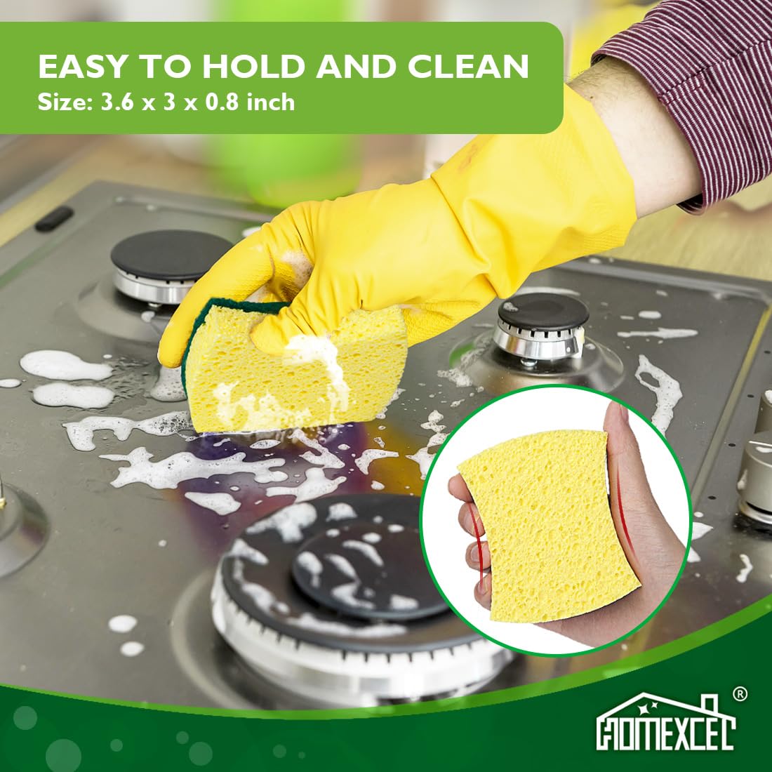 HOMEXCEL Heavy Duty Scrub Sponges 24 Pack - Dual Sided Cellulose Kitchen Sponges for Washing Dishes, Pots & Pans - Effective Cleaning Sponges for Kitchen, Sink & Countertop - Dish Sponges for Daily Cleaning & Tough Stains