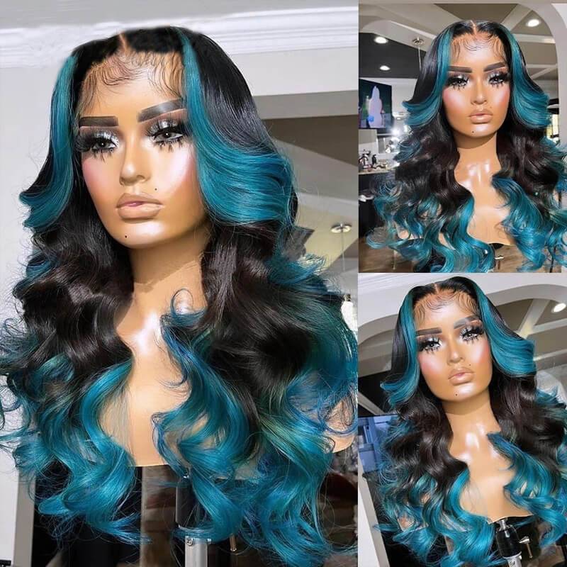 T1B/Blue with Blue Highlight Body Wave