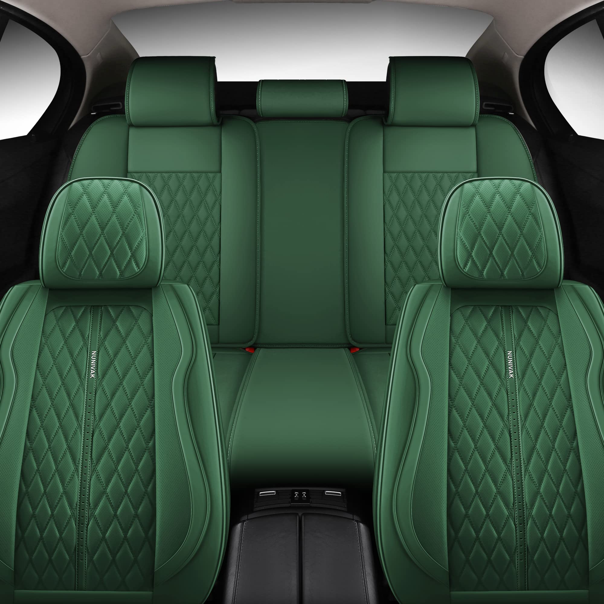 Premium Green Leather Full Coverage Car Seat Covers - 5-Piece Set, Universal Fit for Cars, Trucks & SUVs | Waterproof & Anti-Slip Protection for Daily Commute, Road Trips & Family Travel