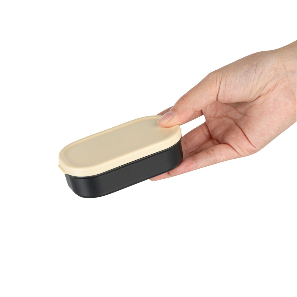 Bento Tek 3 oz Black Buddha Box Snack & Sauce Containers with Beige Lid - 4 Pack (3.75
