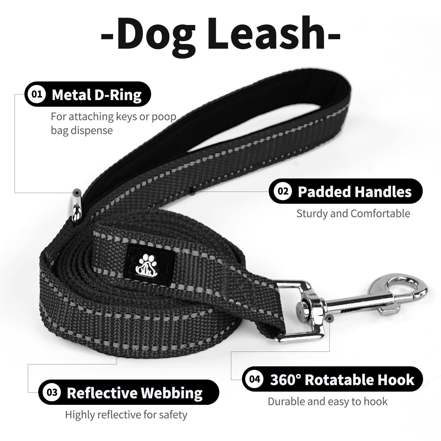 IVY&LANE Reflective Adjustable Neoprene Padded Dog Collar with 5FT Nylon Leash Set - Breathable Comfort for Small Medium Large Dogs & Puppies - Perfect for Night Walks, Jogging & Outdoor Adventures (XS, Black)