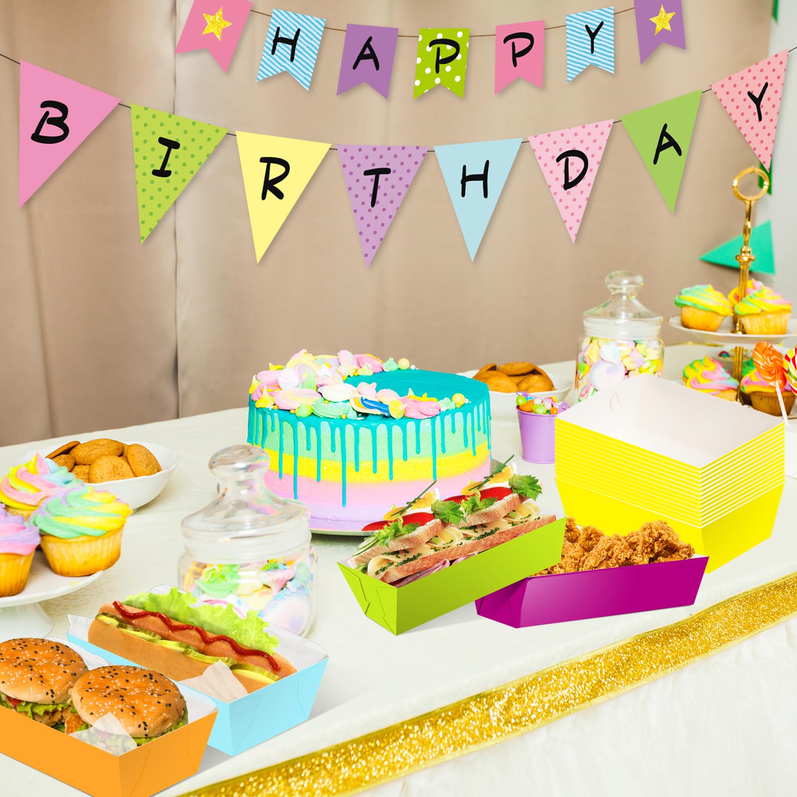 Colorful Disposable Paper Food Trays 60 Pack - Eco-Friendly Snack Boats for Kids, School Activities, Spring & Easter Parties - Perfect for Classroom Treats, Birthday Snacks, and Party Serving