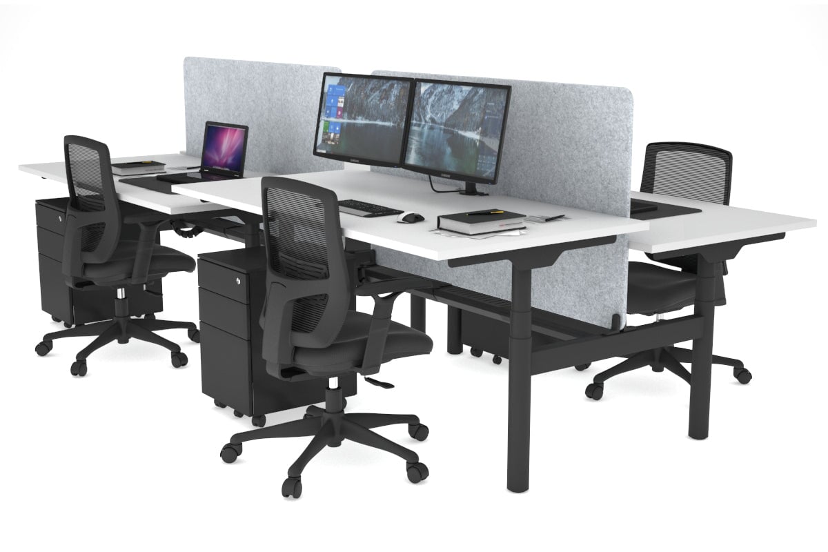 Flexi Premium Height Adjustable 4-Person H-Shaped Office Workbench - 1800L x 800W Black Frame with Cable Management | Ergonomic Standing Desk for Collaborative Workspaces & Home Offices