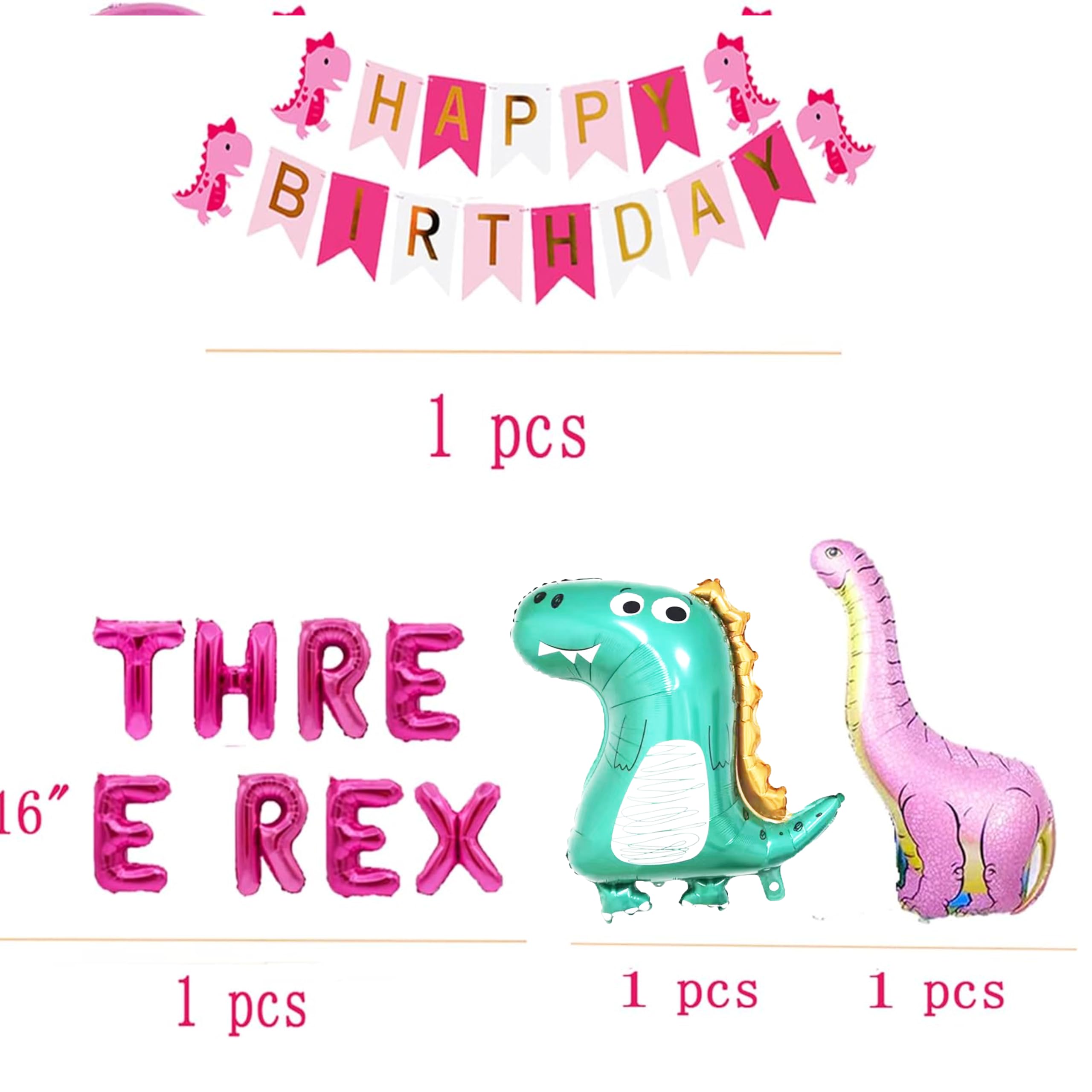 Pink Dinosaur Party Supplies for Girls - Dino-Rex Birthday Decorations, Dinosaur Theme 3rd Birthday Party Decor, Perfect for Baby Girl's Dinosaur-Themed Celebration