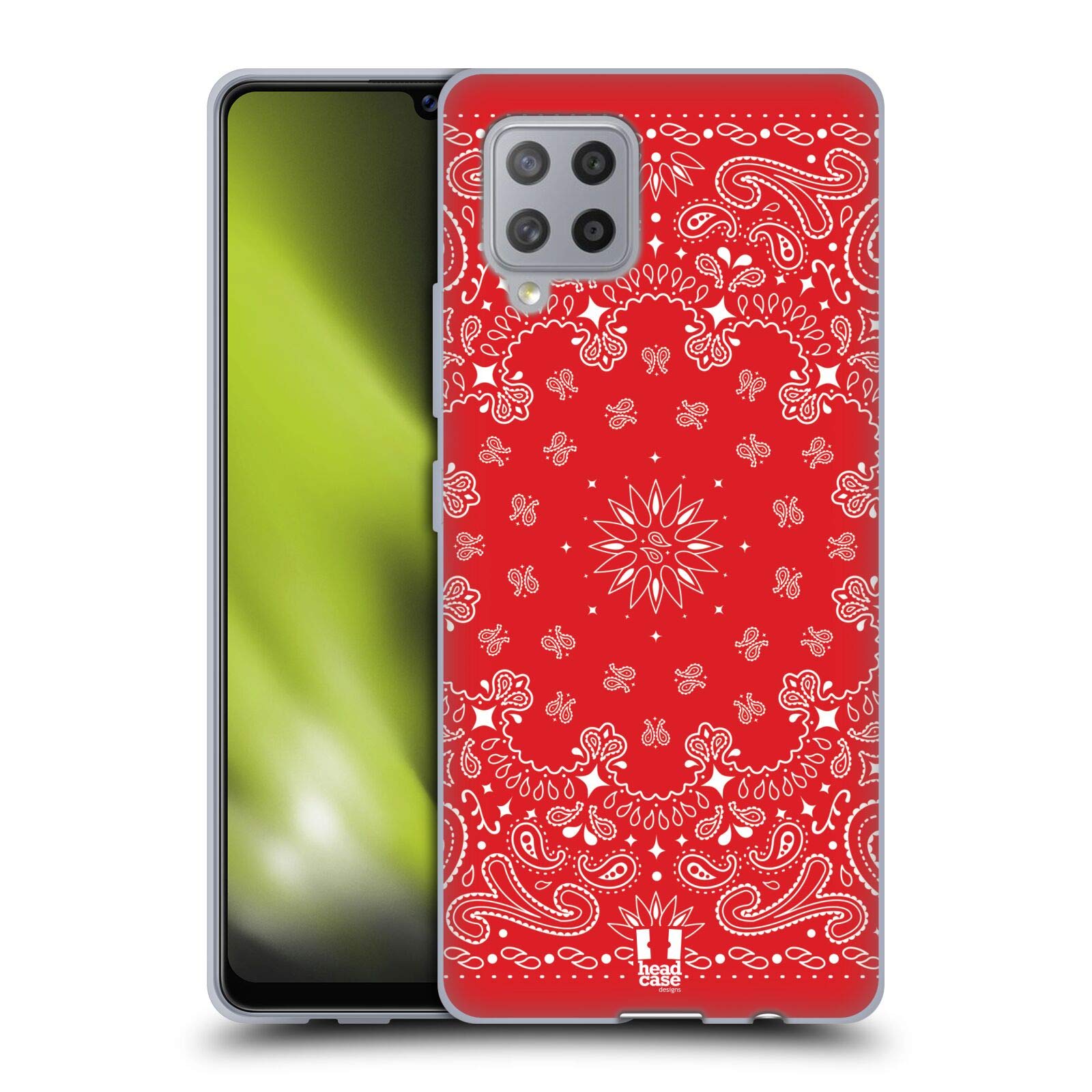 Head Case Designs Red Classic Paisley Bandana Soft Gel Case for Samsung Galaxy A42 5G (2020) - Protective Phone Cover with Matching Wallpaper for Daily Use & Outdoor Activities