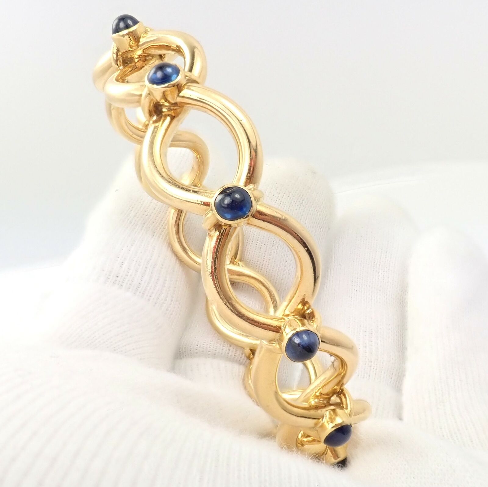 Authentic Tiffany & Co 18k Yellow Gold France Sapphire Bangle Bracelet - Luxury Jewelry for Women, Perfect Gift for Anniversary, Birthday & Special Occasions