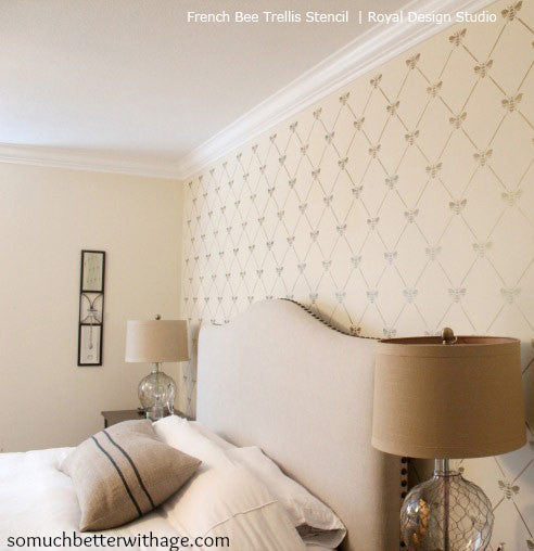 French Bee Trellis Stencil - Reusable DIY Wall Art Template for Home Decor, Garden Projects & Crafting - Perfect for Painting, Stenciling on Wood, Fabric, and Furniture