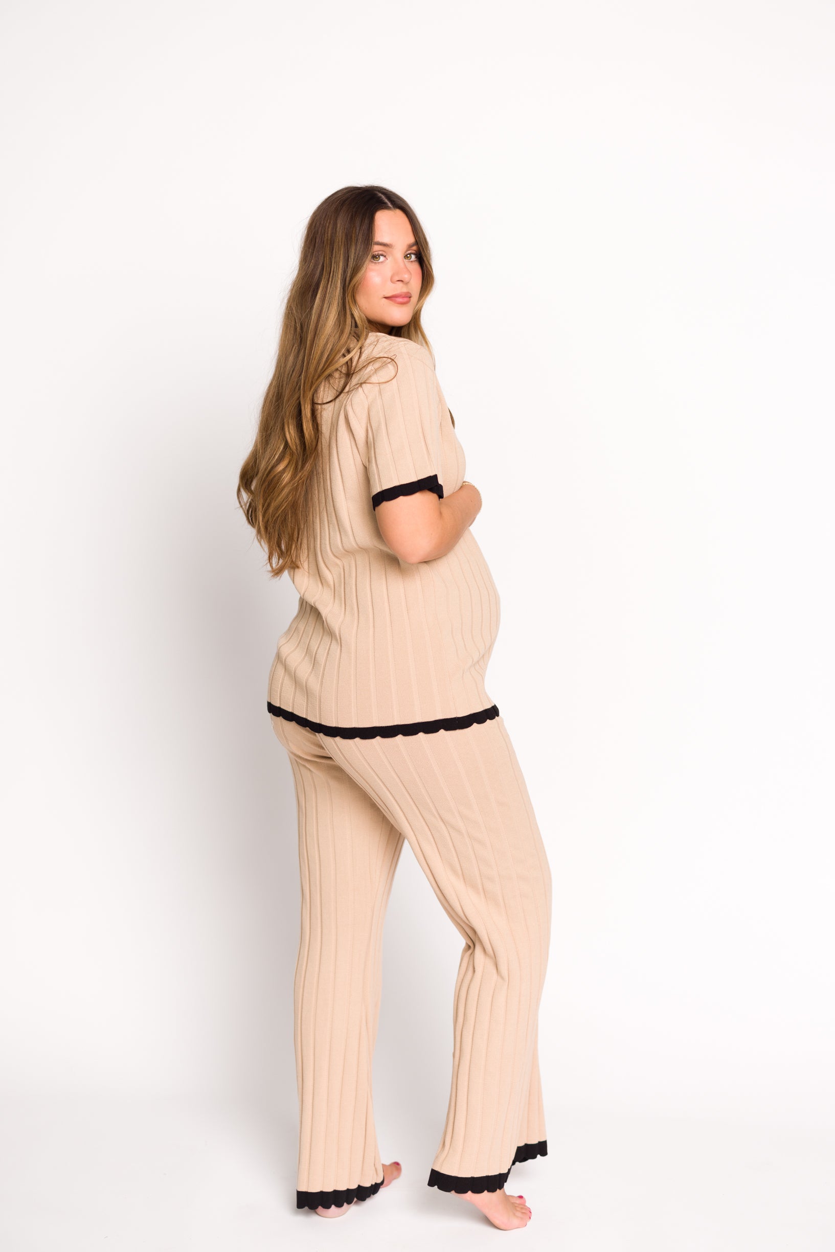 Adele Ribbed Knit Top and Pants Set - Light Taupe Women's Casual Outfit for Fall & Winter | Perfect for Work, Date Night & Weekend Wear