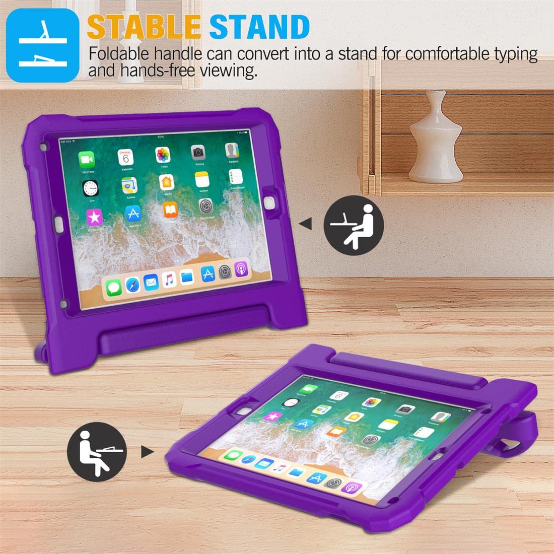 SUPLIK Shockproof Kids Case for iPad 5th/6th Gen (9.7 inch 2017/2018), iPad Air 1/2 & Pro 9.7 - Durable Protective Cover with Handle Stand & Screen Protector - Purple | Perfect for School, Travel & Home Learning