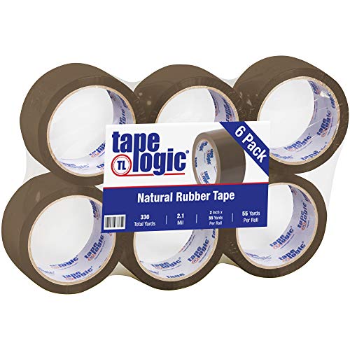 Tape Logic #53 PVC Natural Rubber Tape - 2.1 Mil Thick, 2 Inch x 55 Yards, Tan Color, 6 Rolls per Case - Ideal for Packaging, Shipping, Sealing Boxes & DIY Projects